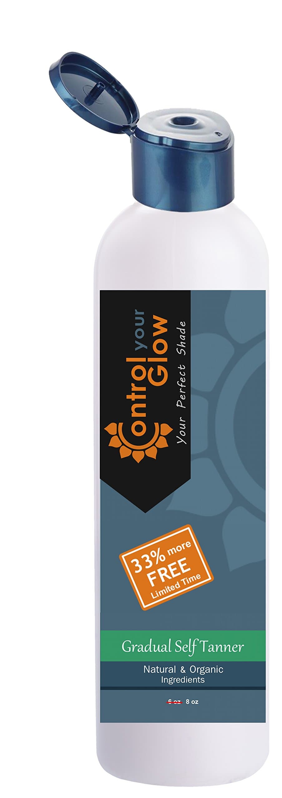 Self Tanning Lotion Gradual, Organic & Natural, Face & Body, Control Your Glow Gradual Tanner by Bahama Tan, Streak Free, 8 oz.