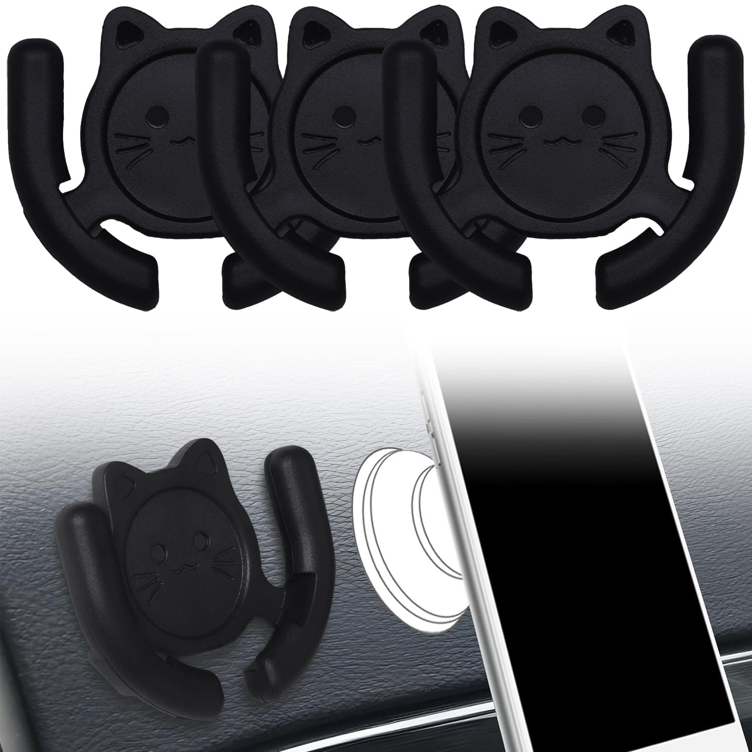 Car Desk Mount Surface Mount Bracket, Cute Phone Plug, Adhesive Accessories (Black, 3 Pack)