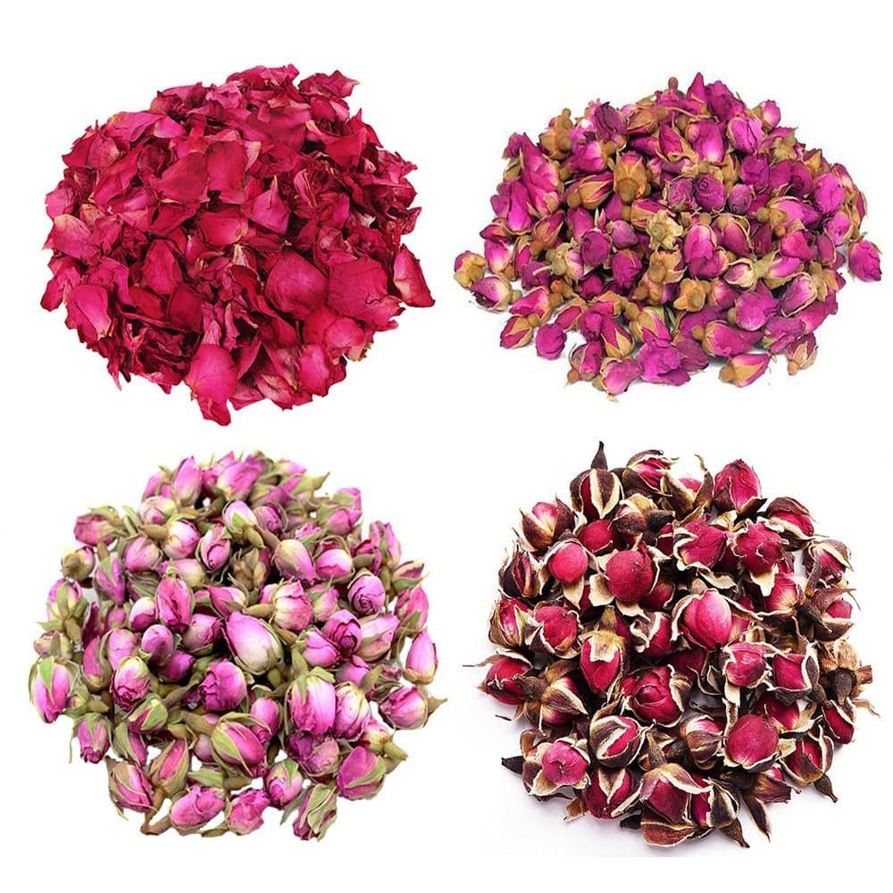 – TooGet Flower Petals and Buds Variety Rose 4 Bags includes Rose Petals, Rose Buds, Rosa Damascena, Golden-rim Rose, Green Tea Bulk Flower