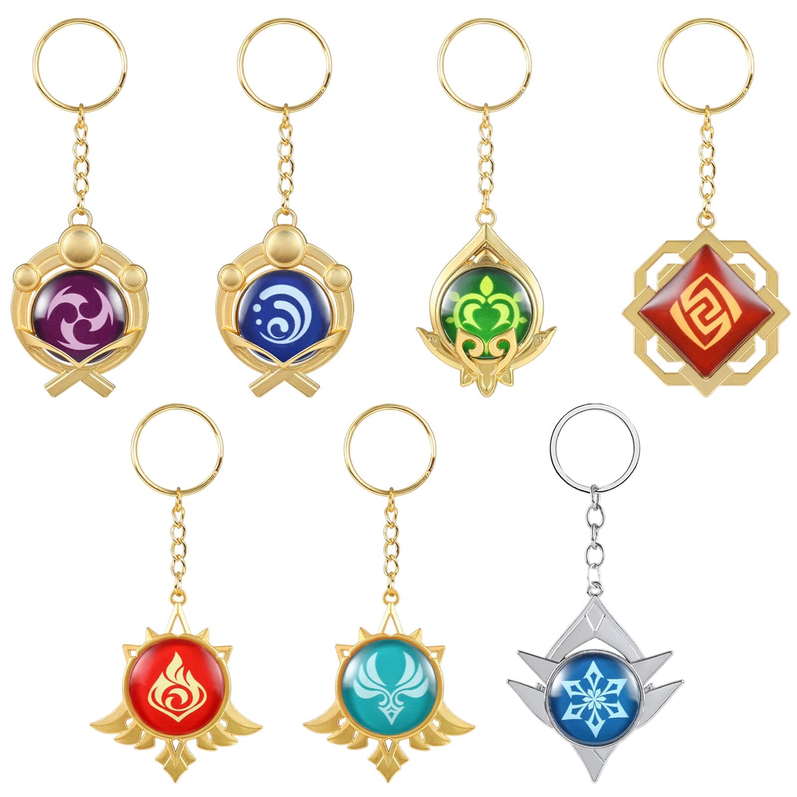 7 Pack Genshin Impact Vision Keychain, Anime Keyring, for Collection and Genshin Fans