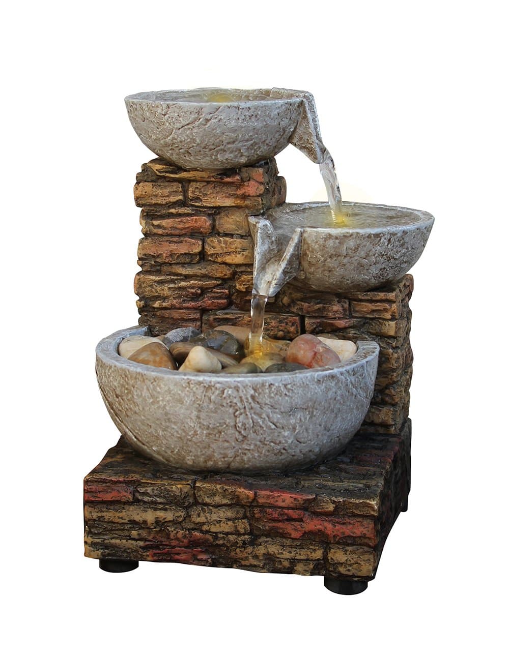 6" H Cascading Bowl and Brick LED Fountain (Adapter Included Free)