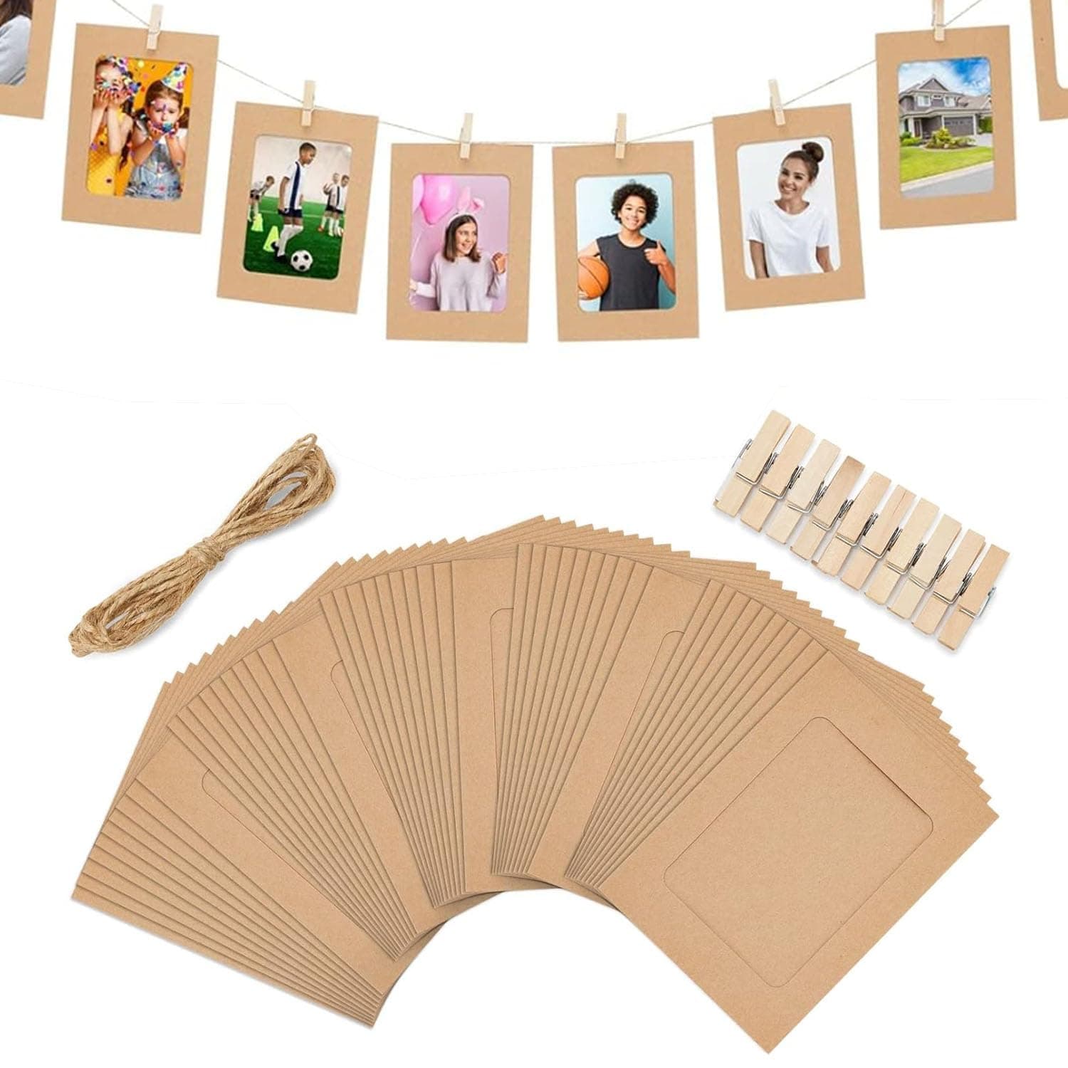 Party Propz Photo Banner with Clips (Black Colour with Wooden Clips 10 Pcs)