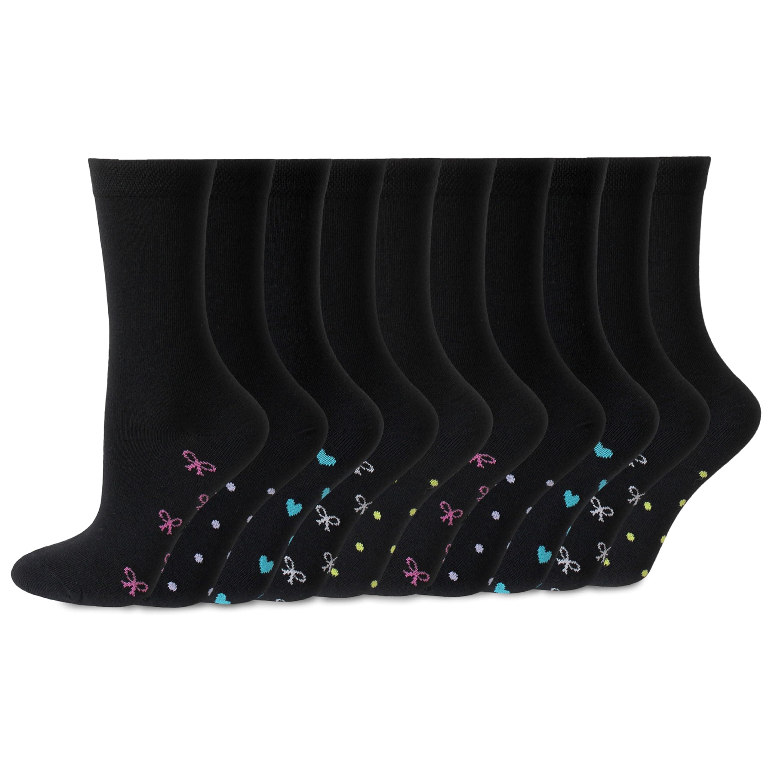 5-Pair Women Black Socks Multipack Size Range UK 4-7 Crew Style, Honeycomb Soft, Breathable Cotton Sock for Ladies, All-Day Comfort, Perfect for Work, Casual Wear & Gifting, Styled in England