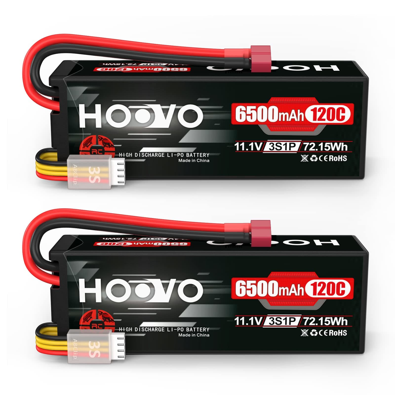 HOOVO 3S Lipo Battery 11.1V 6500mAh 120C Hard Case with Deans T Plug for RC Vehicles, RC Car Truck, RC Quadcopter, Helicopter, RC Boat, DJI Airplane, LOSI Associated Racing Hobby (2 Packs)