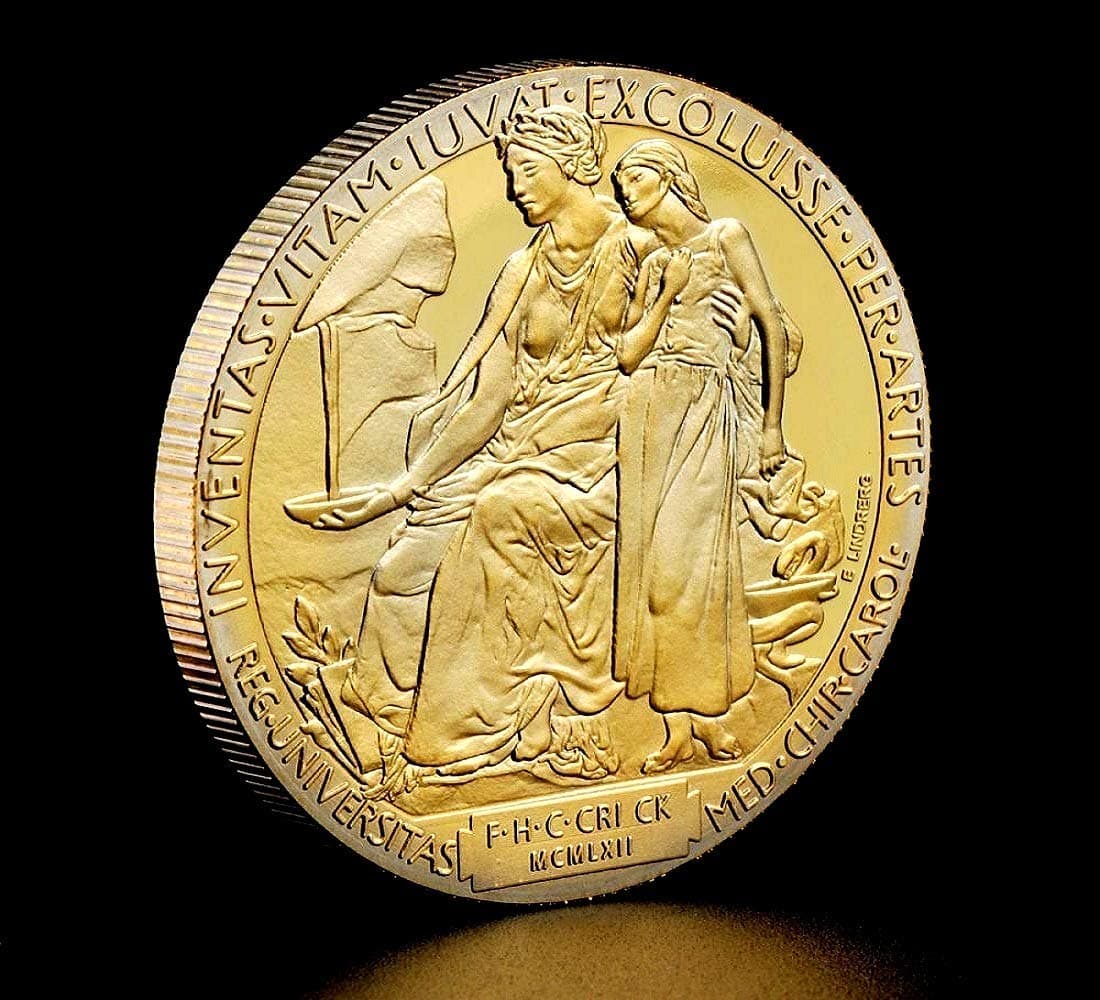 GOLD MINT 1962 Alfred Nobel Prize in World Medicine & Physiology for DNA Discovery 1Oz 24kt Gold Dip Restrike Medal Coin