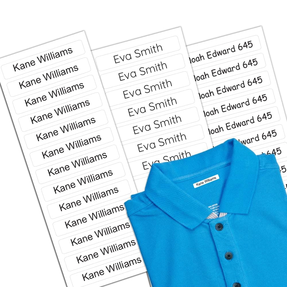 Papa Prints Pack of 60 Iron on Labels for Clothes (46 x 8 mm) Name tag Waterproof Personalised Iron on Name Labels for Clothes