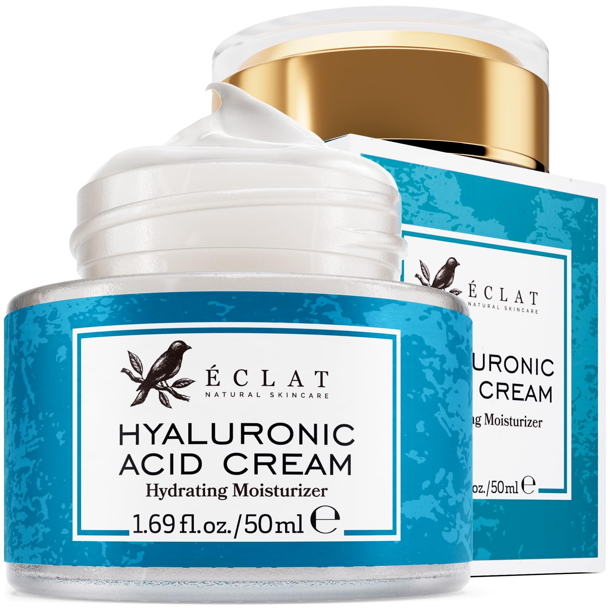 Eclat Skincare Hyaluronic Acid Cream – Hydrating Moisturizer with Ceramides & Vitamin B5 - Hyaluronic Acid Moisturizer for Soothing Dull & Dry Skin - Anti Aging Face Cream for Women and Men 50 ml