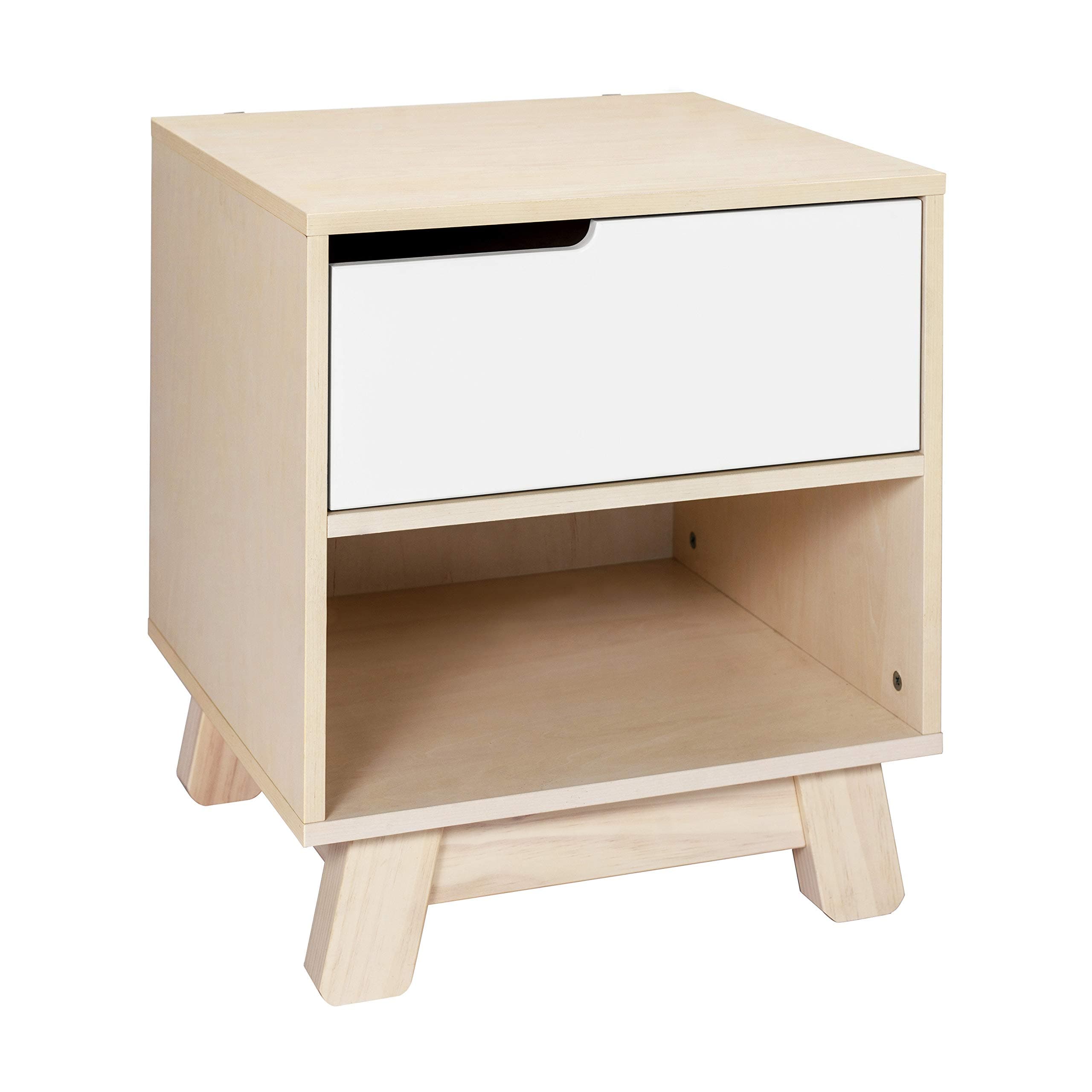babylettoHudson Nightstand with USB Port in Washed Natural and White, 1 Drawer and Storage Cubby