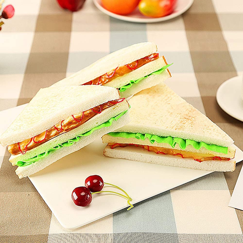 3PCS Simulation Food Artificial Sandwich Fake Food Bread Model Photography Prop for Home Kitchen Party Decoration