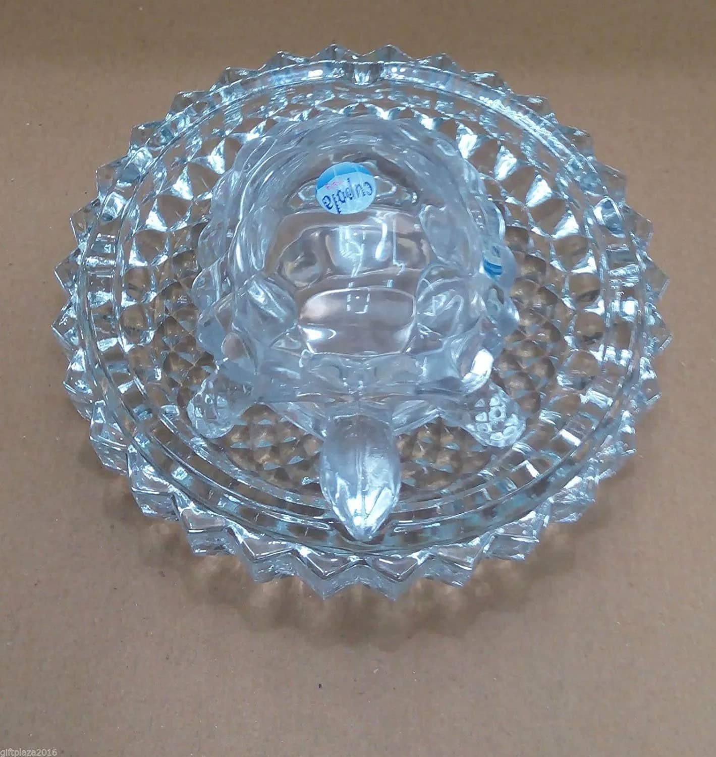 SHARABANI Glass Crystal Tortoise Figurine with Plate, 5.5 in, Clear, 2 Piece