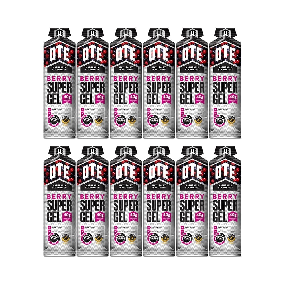OTE Super Gel - Energy Gels for Running & Cycling - Superior Dual Source Running Gel with 40g of Carbohydrates - Glucose Gels for Swimming, Triathlons & Endurance Sports - Box of 12 (Berry)