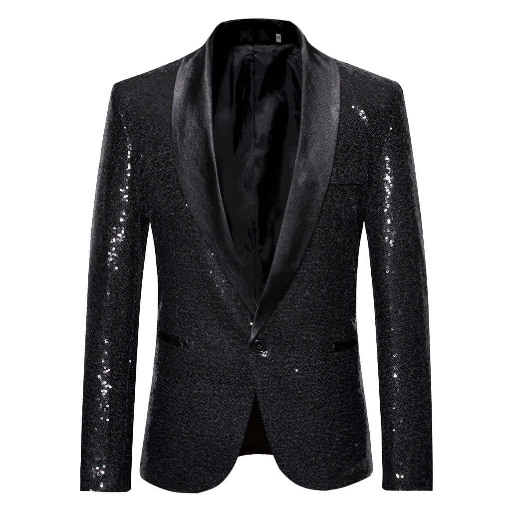 Mens Suit Tuxedo Coat Fashion Sequin Shawl Lapel Blazer Jackets Lightweight Sports Coats Dinner Party Wedding Swallowtail(Black,Small)