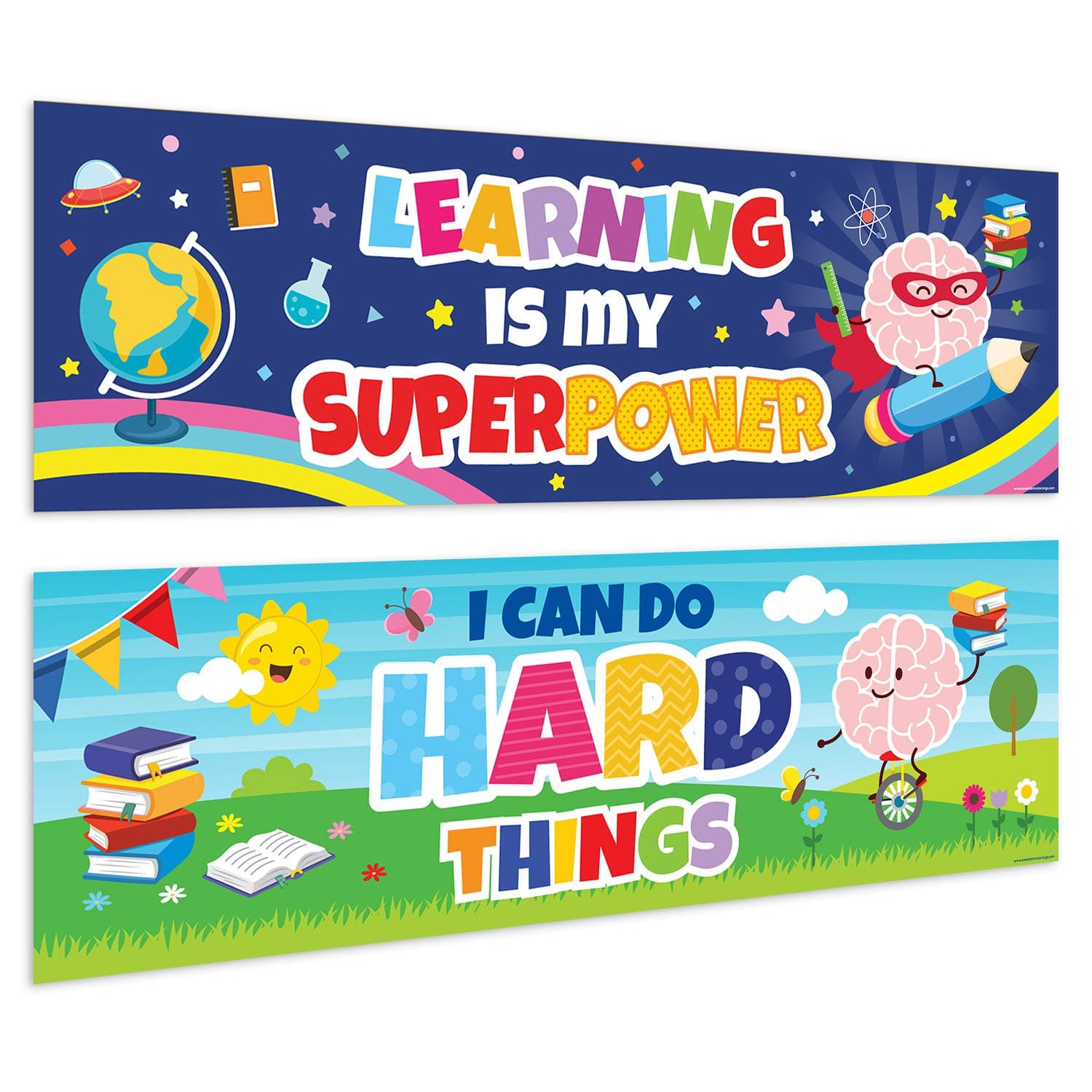 Sweetzer & Orange Motivational Banners Growth Mindset Posters. “LEARNING BRAIN” Set of 2 Double-Sided Motivational Posters, Inspirational Posters, Quote Posters for School Classroom Decorations