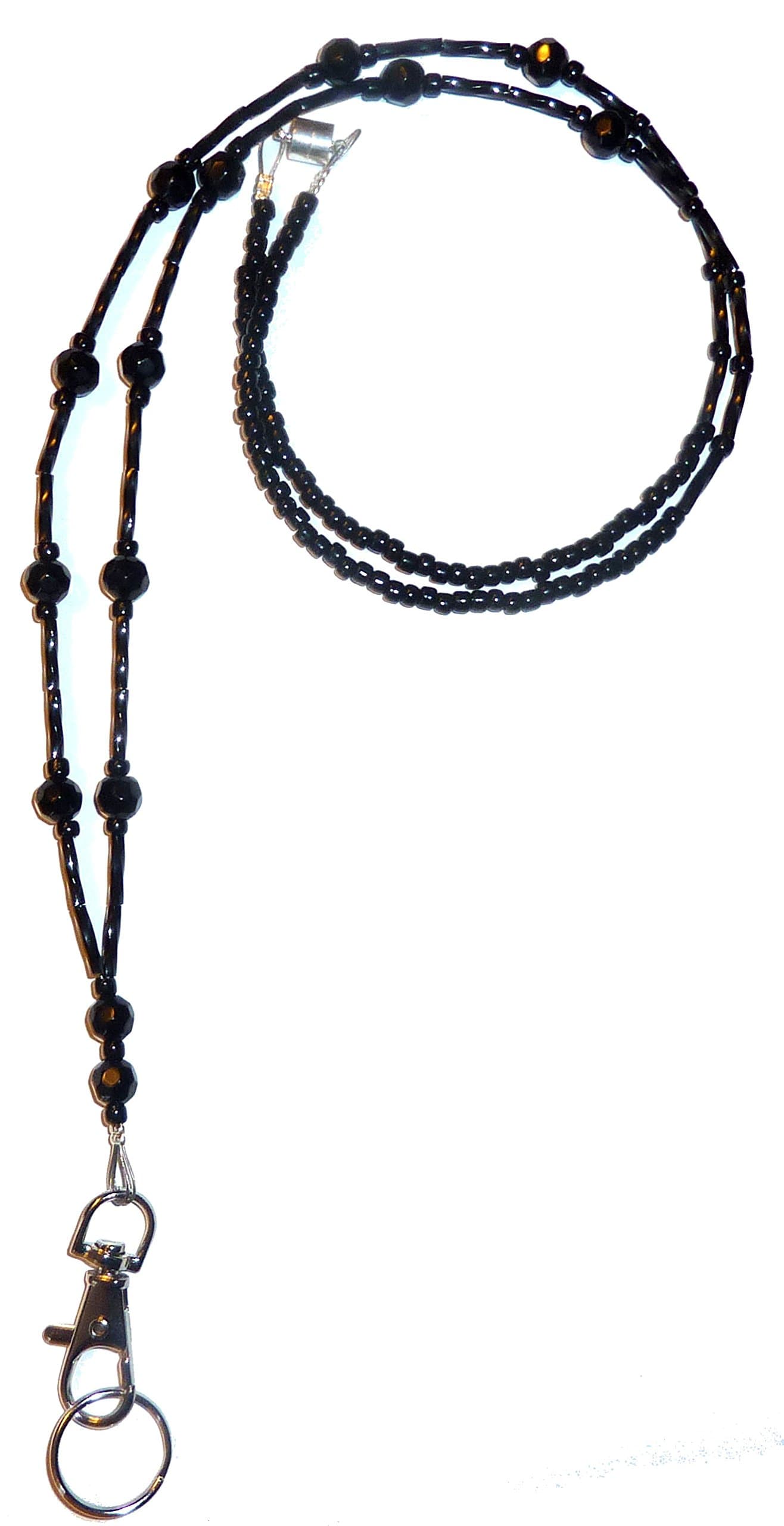 Hidden Hollow Beads Simple Black Magnetic Breakaway Lanyard Women's Fashion Beaded Lanyard 34" Key and ID Badge Holder