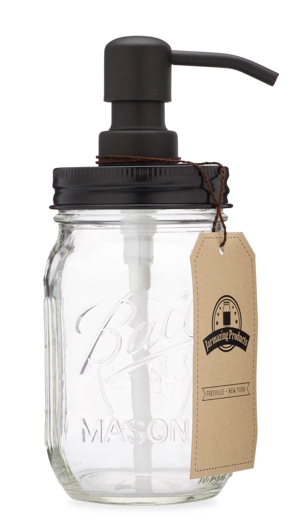 Jarmazing Products Mason Jar Soap Dispenser - Black - 16 oz Ball Mason Jar Liquid Dispenser for Kitchen & Bathroom - Glass - Dish Soap Dispenser with Rust Proof Stainless Steel Pump & Lid