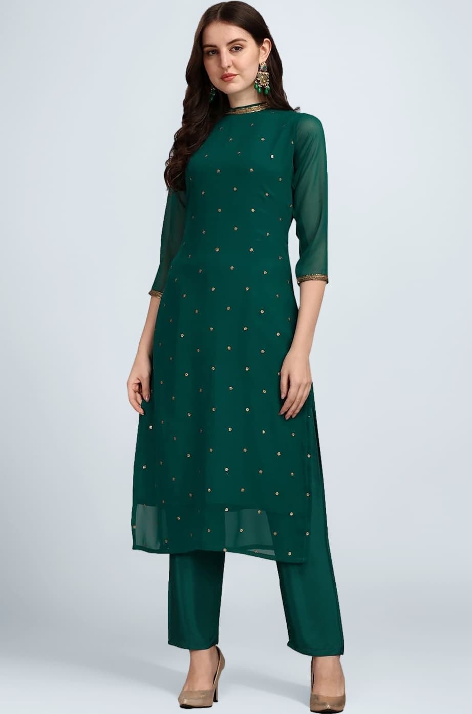 Hritika Women Faux Georgette Sequin Pattern Straight Kurta Set (Hrkb0070_Parent)