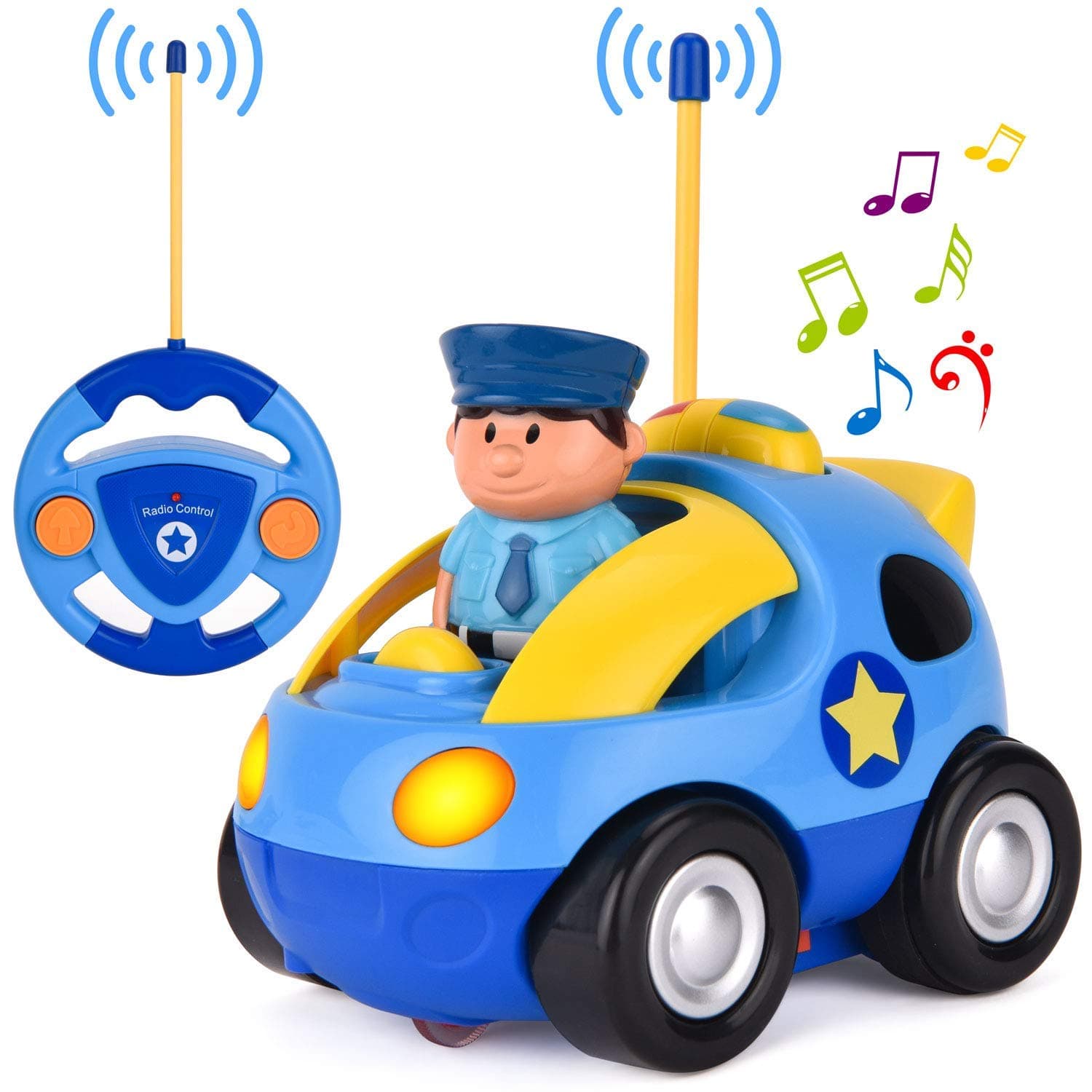 Liberty Imports My First Cartoon RC Remote Control Cars for Toddlers Ages 1-3, Radio Control Toy for Baby, Kids 18 Months+ (Police Car)