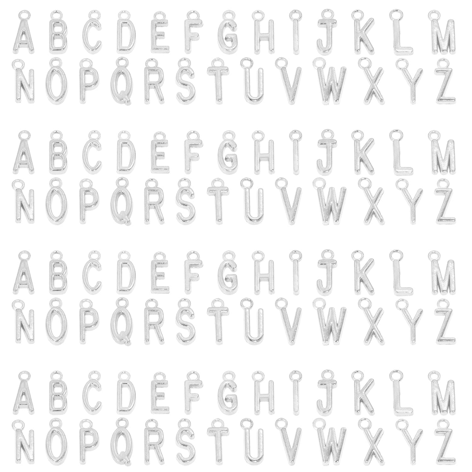 Shapenty 4 Sets Alloy Metal A-Z Alphabet Letter Charms Spacer Beads for DIY Craft Bracelet Wristbands Necklace Choker Keychain Jewelry Making Finding, 4pcs of Each Letter, 104PCS (Antique Silver)