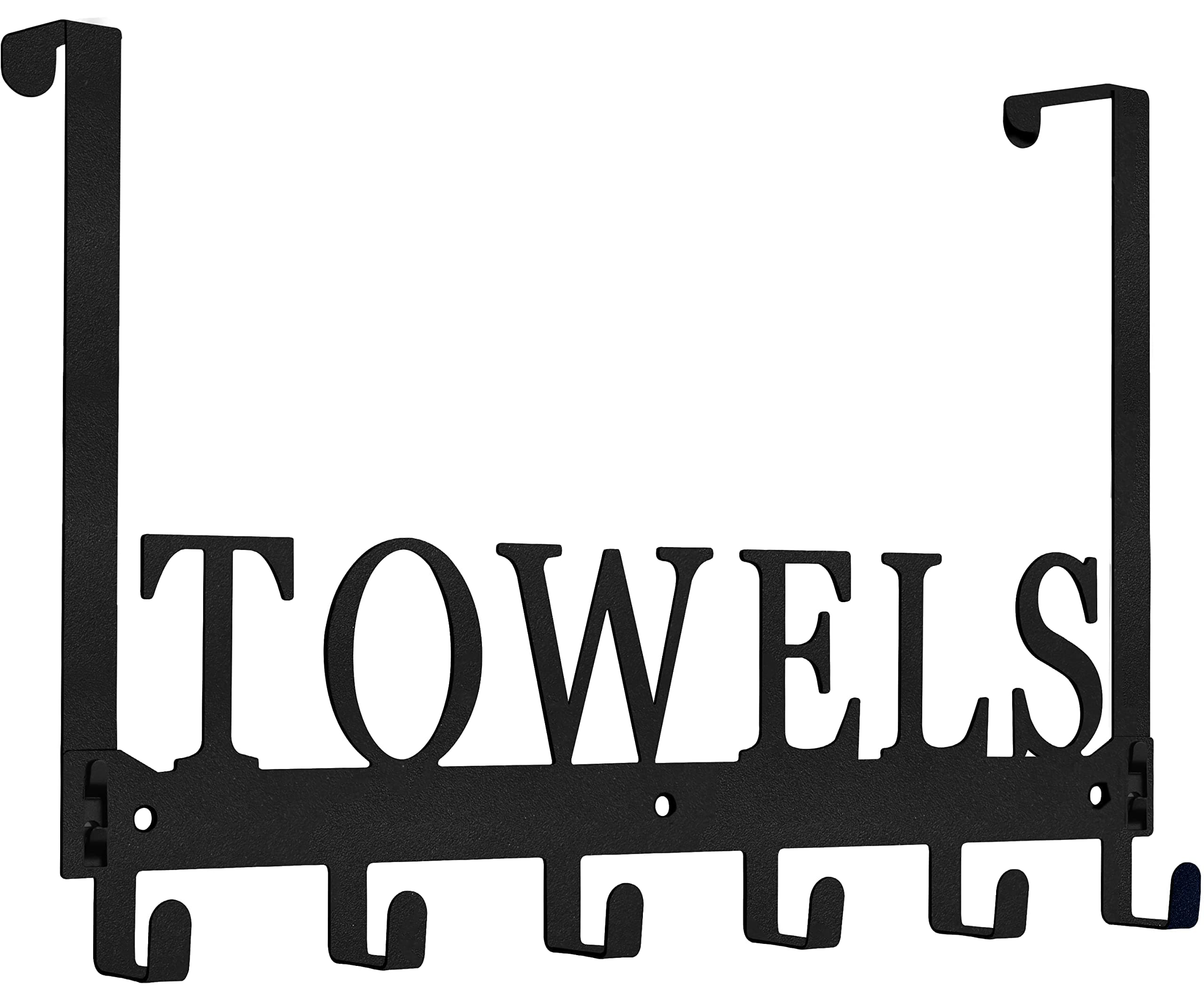 Over The Door Hooks, Towel Holder for Bathroom, Mount Rack Metal Bath Hanger Bedroom Kitchen Pool Beach Bathrobe Wall Hooks (6 Hooks, Black).