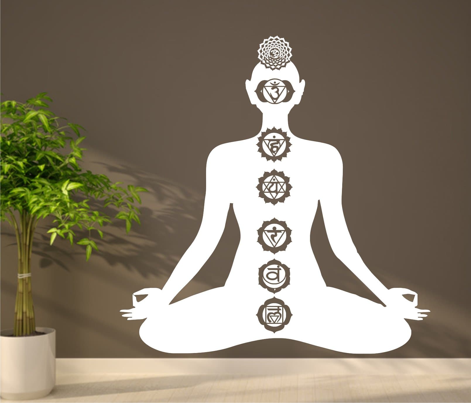Yogi with 7 Chakras Wall Sticker Buddha Chakra Wall Stickers 60 x 60 cm Available in 33 Colours Matt or Gloss - Dark Red Matte
