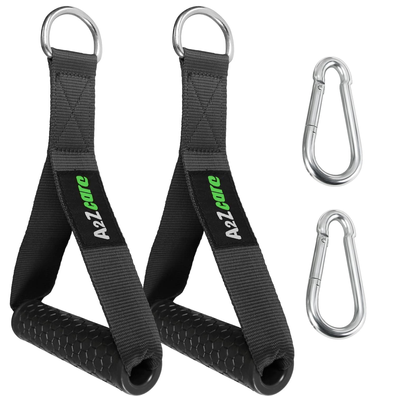A2ZCARE Heavy Duty Exercise Handles - Premium Exercise Hand Grips Attachment for Pulley LAT Pulldown System (A. Exercise Handles (Black) and 2 Snap Hook)