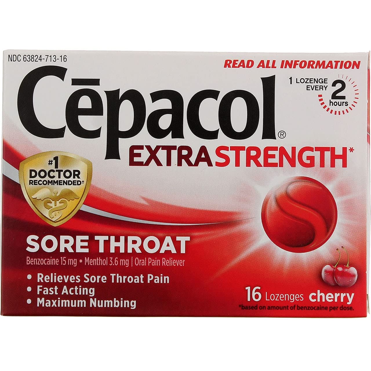 Maximum Strength Throat Drop Lozenges, Cherry, 16 Count
