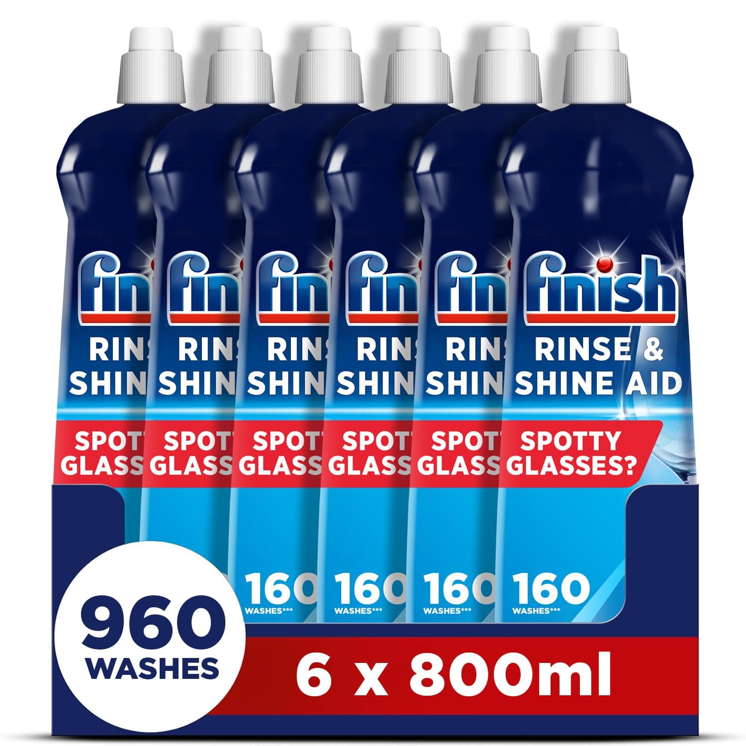 Dishwasher Rinse Aid, Rinse & Shine Cleaner, 800ml (6 x 800ml, Total 4.2L), Ultimate Clean & Diamond Shine, Glass Protection, Spot Prevention, Better Drying vs Finish Detergent alone