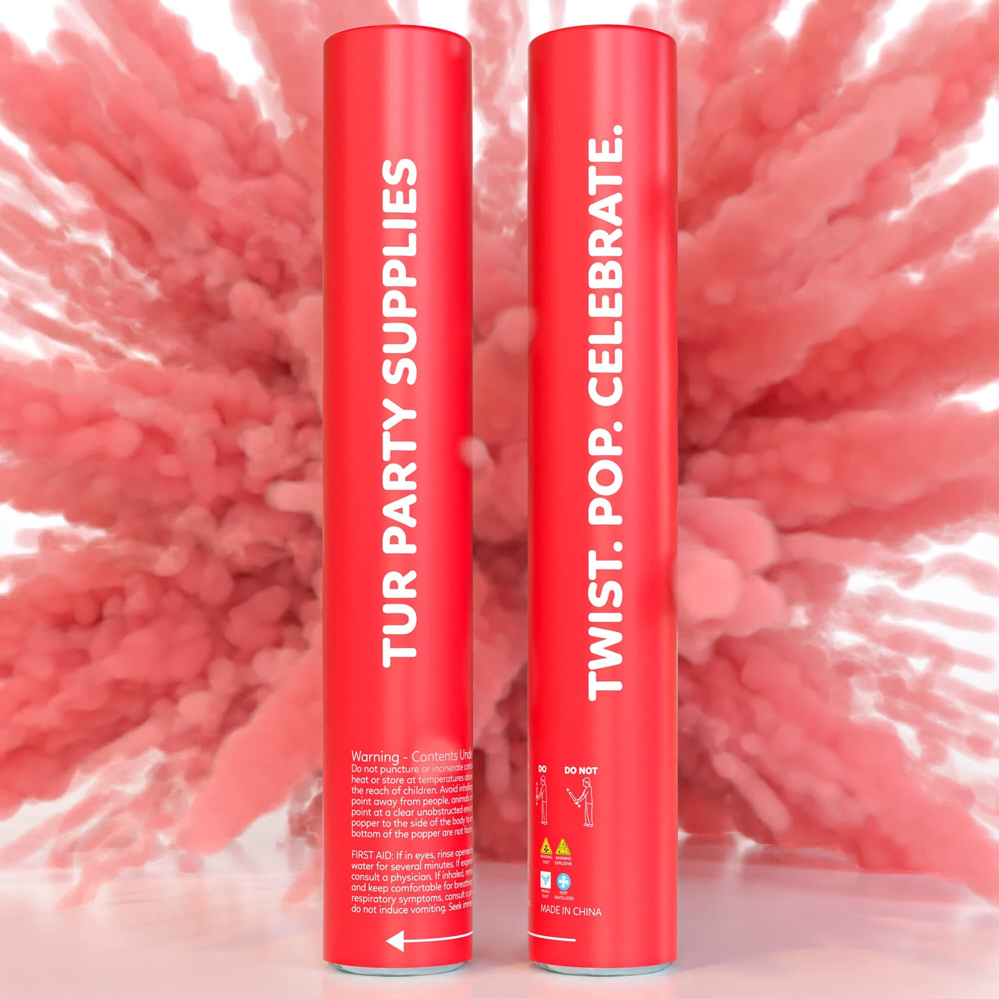 Tur Party Supplies 2 Pack Red Powder Poppers Biodegradable Cannons | Launches Up To 25Ft Giant (12 In) For Celebrations, Festivals, And Parties