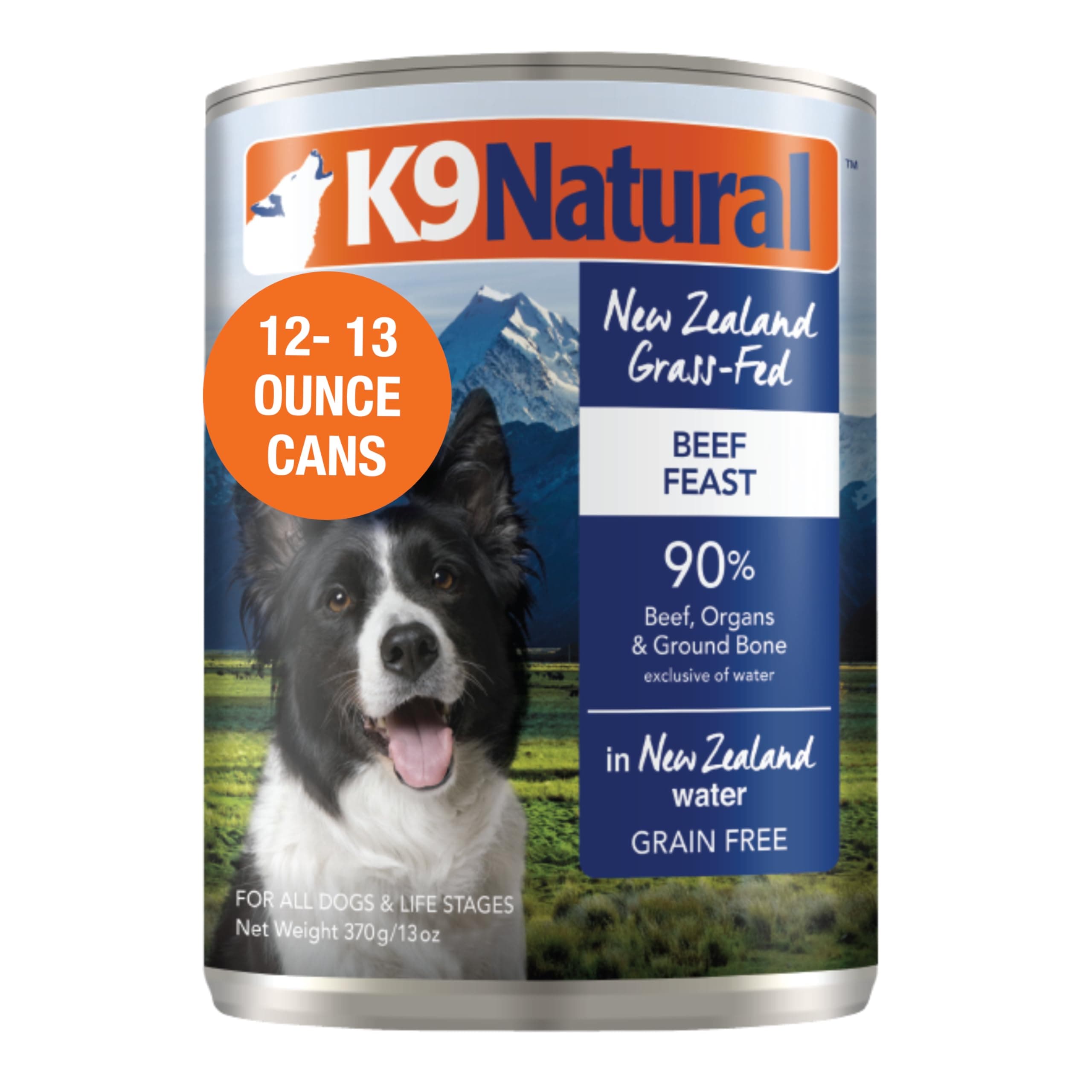 K9 Natural Wet Dog Food Pate, Beef Feast, 13 Oz Cans (Pack of 12), Grain Free, Made in New Zealand with Grass-Fed & Finished Beef, Single Source, Limited Ingredient