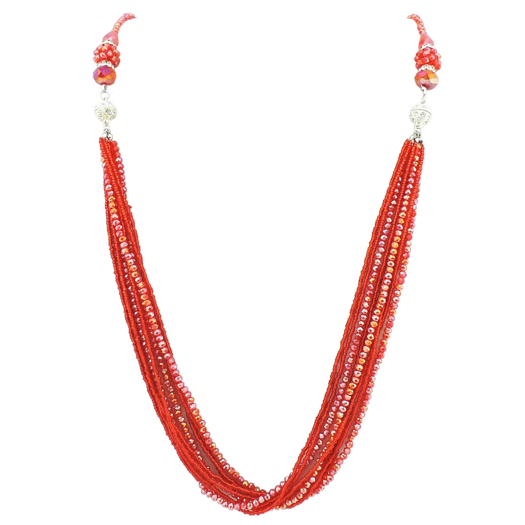 Firstmeet FIRSTMET Rhinestone Multiple Wearing Methods Long Statement Seed Beads Necklace (XL-1044-red)