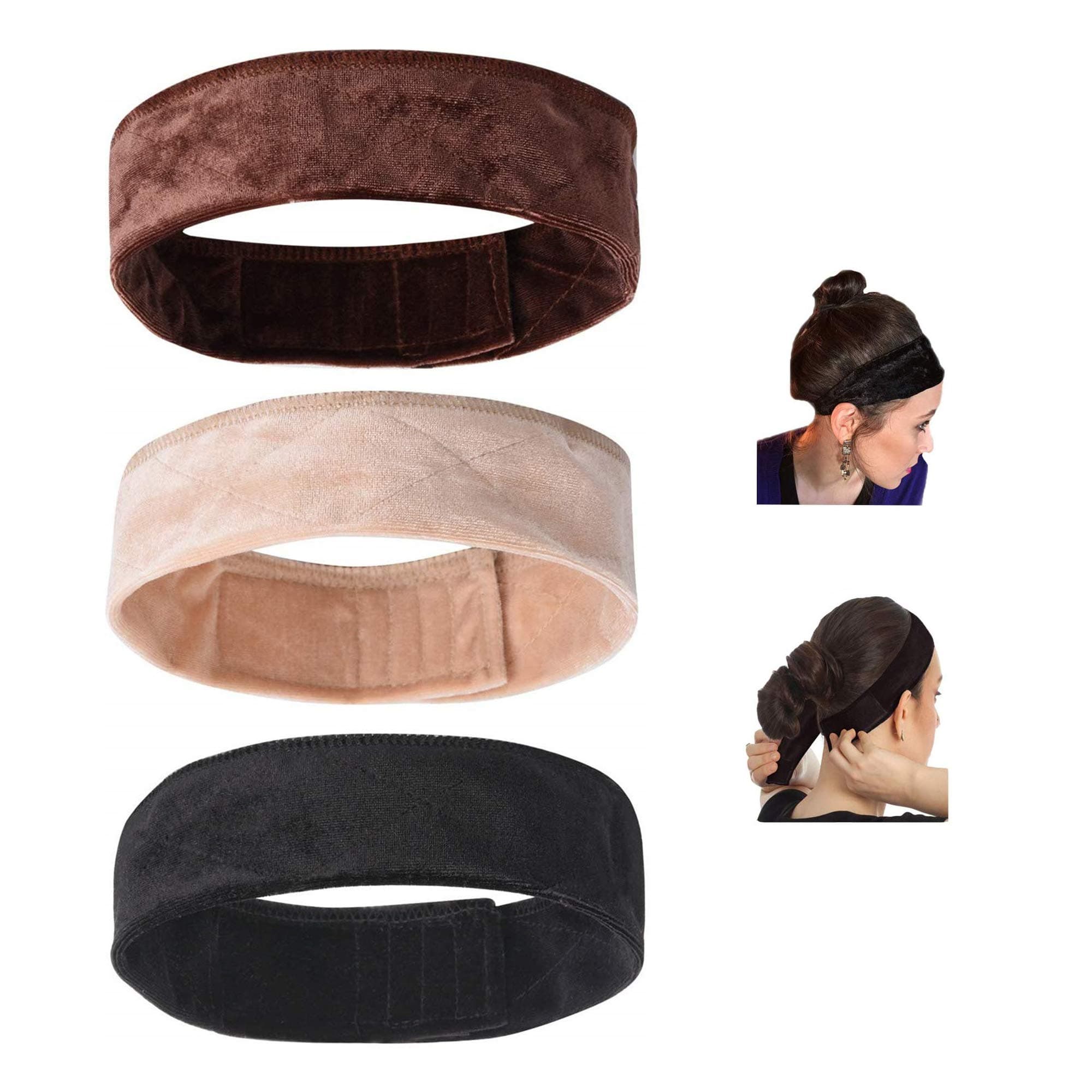 3 Pack Wig Grip Band，Velvet Headband Scarf Head Hair Band Extra Hold Wig Adjustable Fastern,Stretch Cotton headband（3 colors）