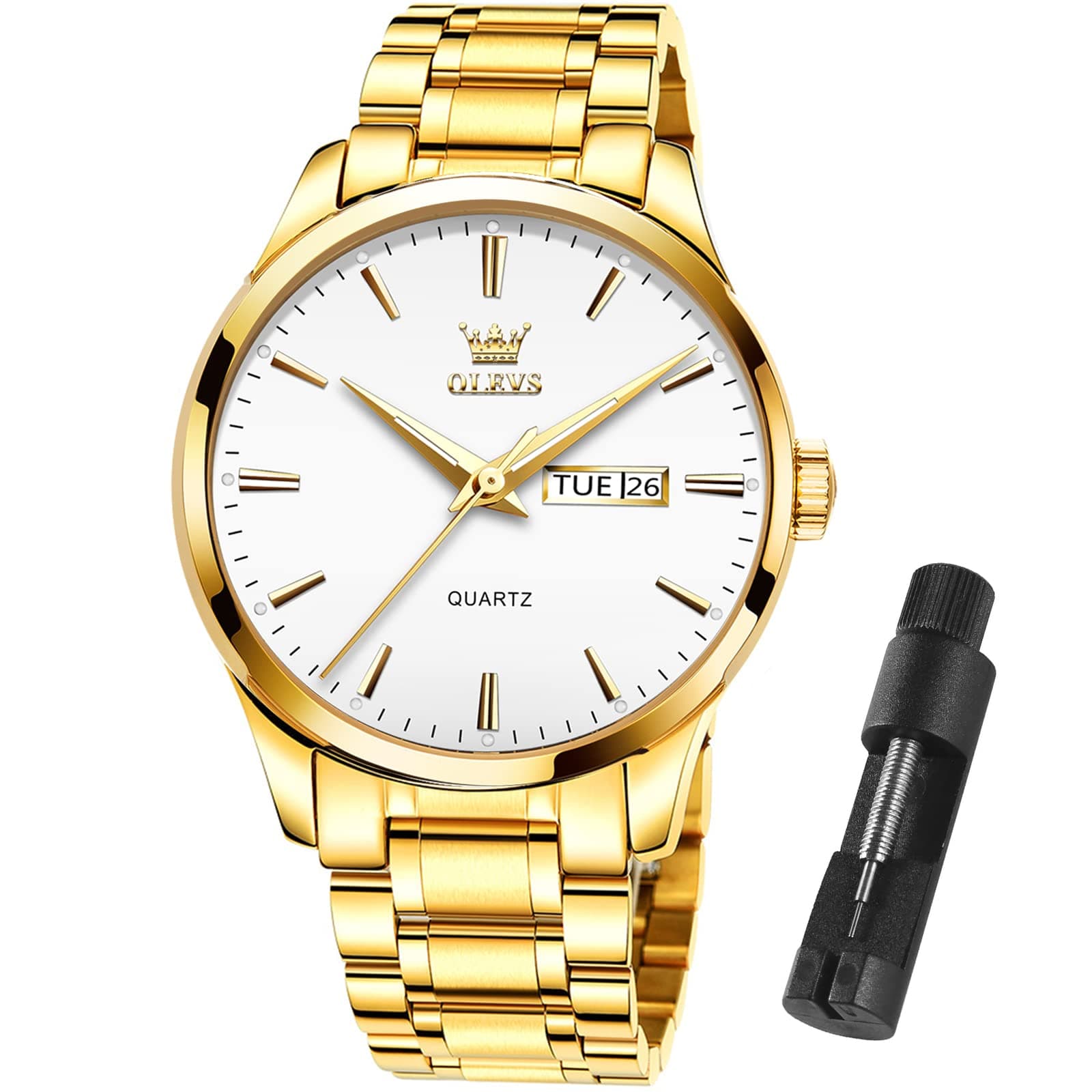 Mens Gold Watches Waterproof Stainless Steel Lightweight Watch with Date Classic Luxury Dress Watch for Men Gold White Blue Green Dial
