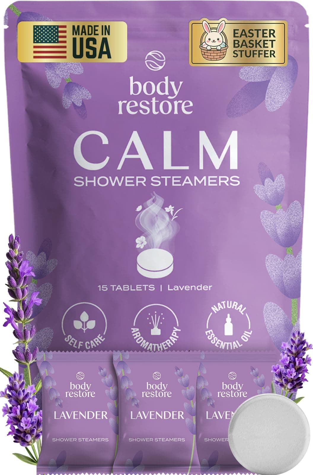 Body Restore Bedtime Essential Oil Shower Steamer Set ââ‚â€ 15 Lavender Scented Aromatherapy Shower Steamers 30g ââ‚â€ Vapor Steam Tablets - Relaxation Gifts for Women -