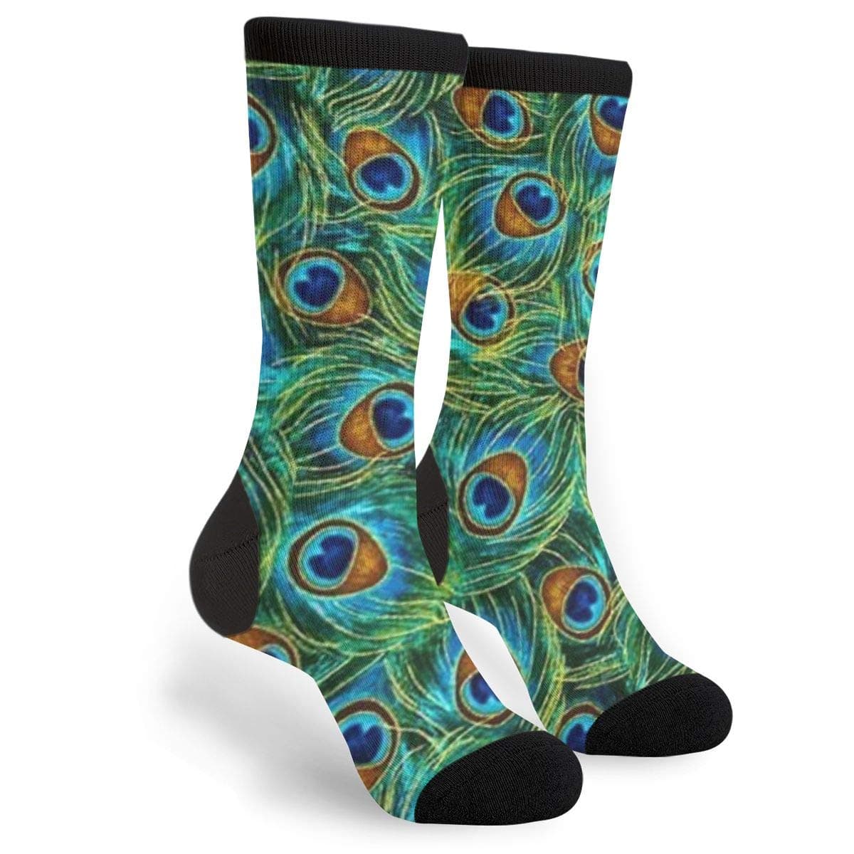 Green Fabric Peacock Unisex Adult Fun Cool 3D Print Colorful Athletic Sport Novelty Crew Tube Socks