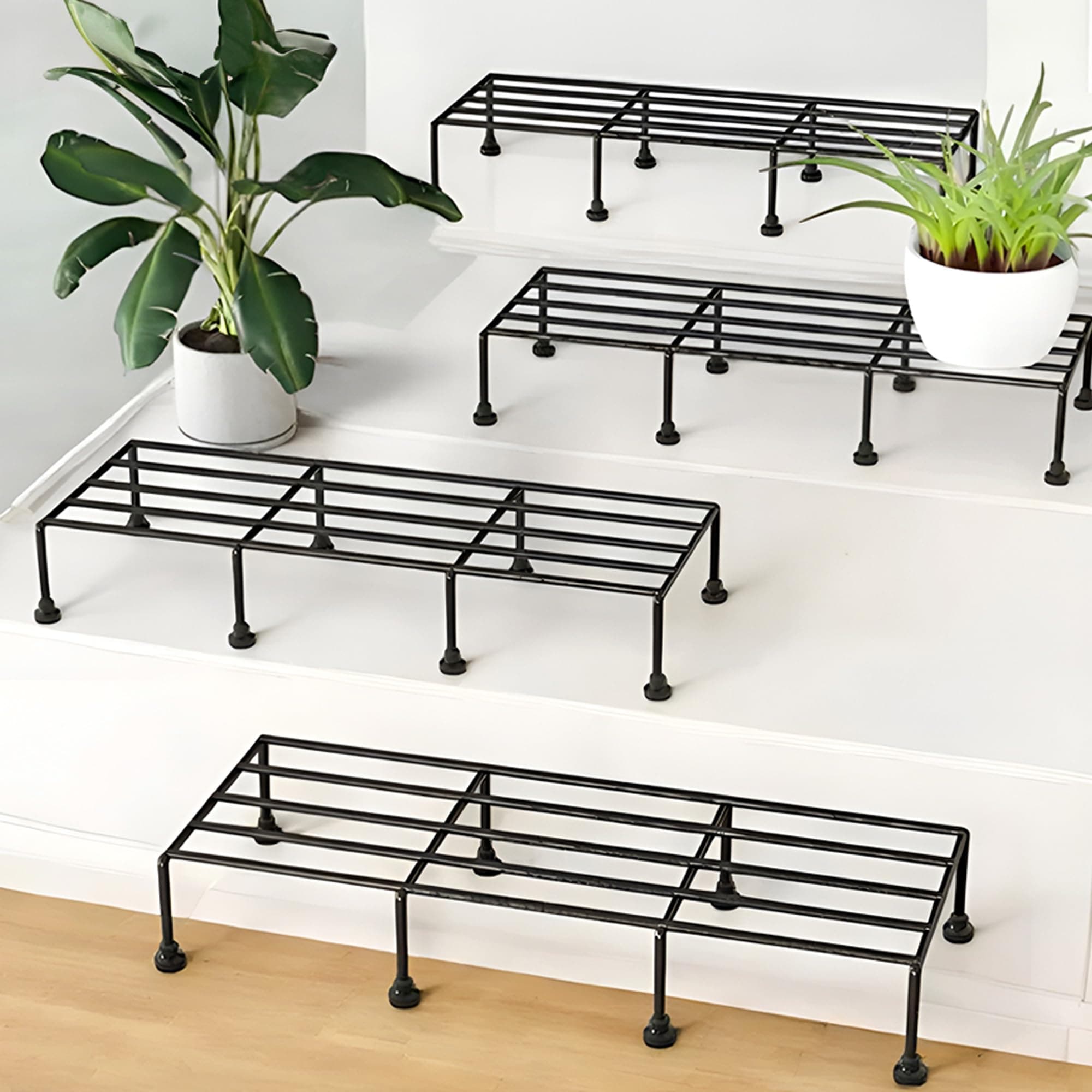 TITAN Plant Stands (Set of 4) Plant Stand for Balcony Rust proof Metal Plant Stand for Living Room with 7 Layer Coating (Rectangle Black)