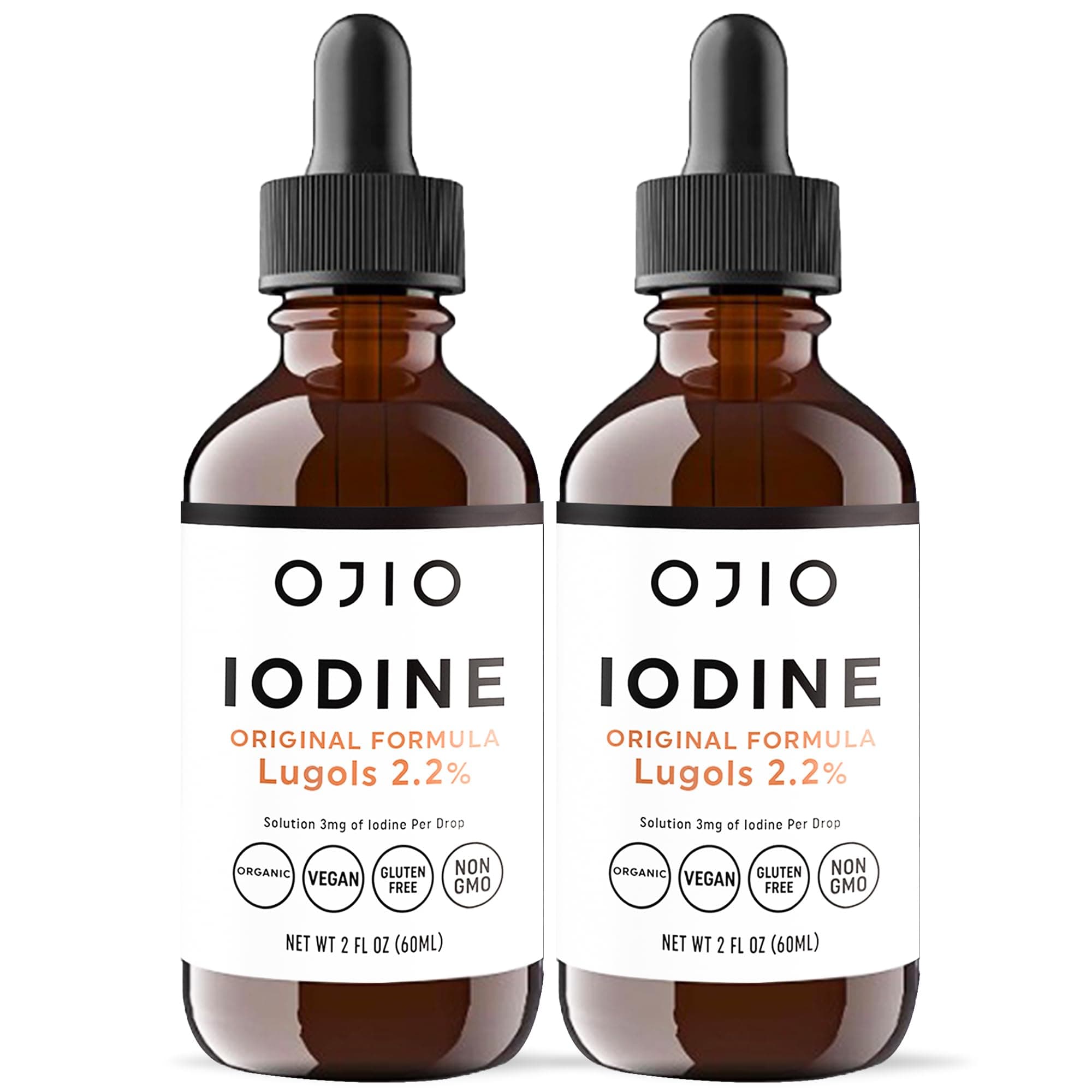 OJIO Lugols Iodine Solution - 1 Year Supply – High Potency Liquid Iodine Drops with Superior Absorption – Improves Overall Health & Energy for Women, Men, Kids - 2 fl Oz (2 Pack)