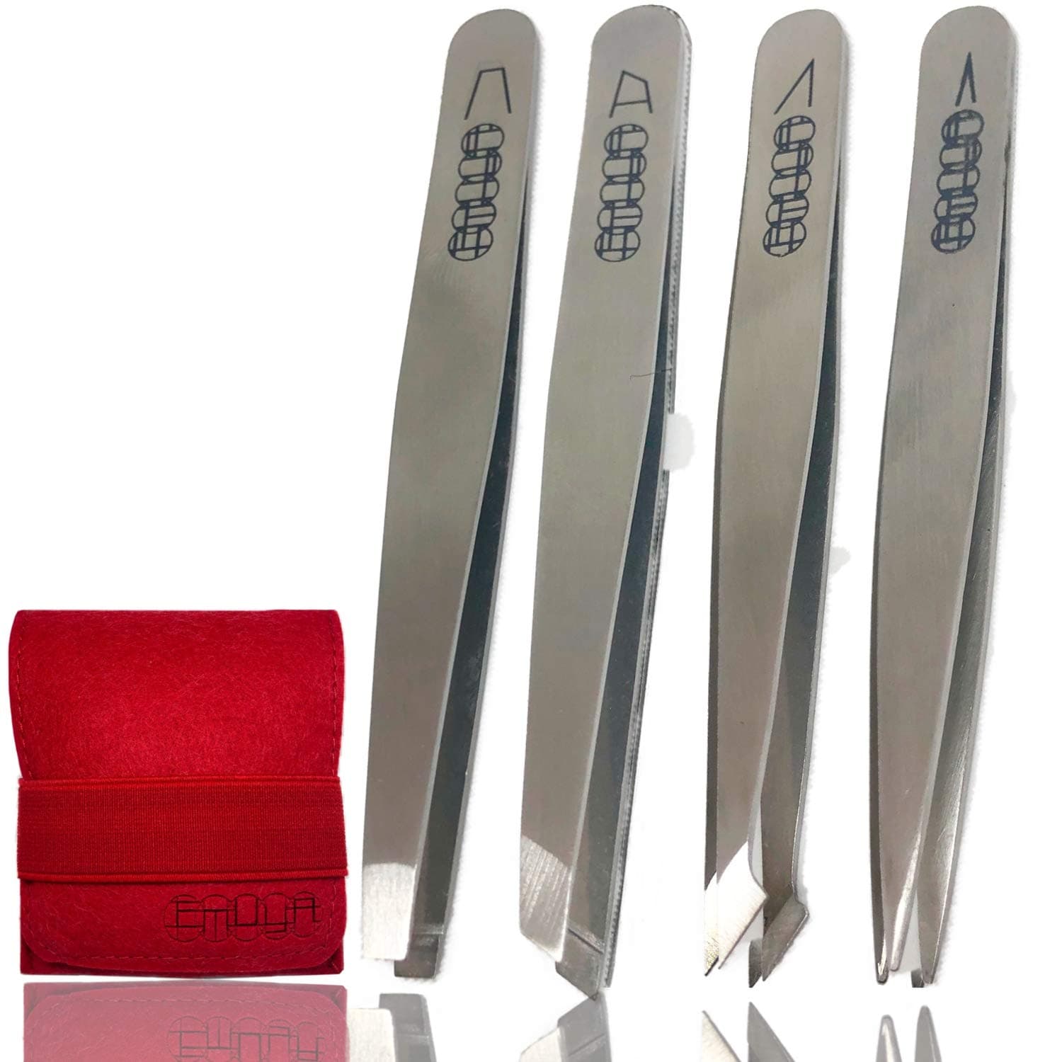 4 pcs Tweezers - Upgraded Tweezer Set - 1.5mm Stainless Steel Tweezers with Protective Cases. For Travel, Eyebrows, Ingrown Hair, Splinter, First Aid Kit (Silver Set)