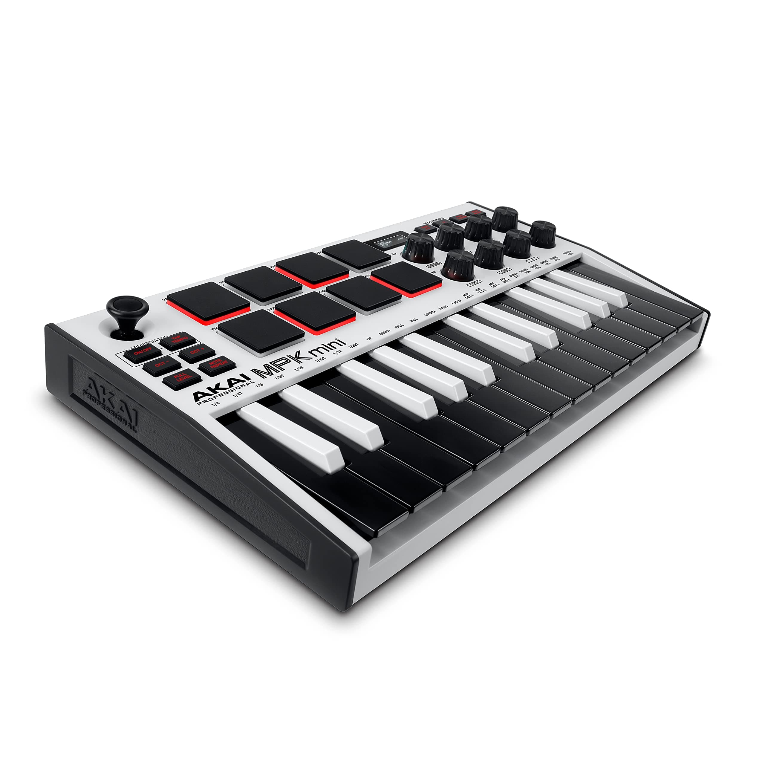 MPK Mini MK3 25 Key USB MIDI Keyboard Controller With 8 Backlit Drum Pads, 8 Knobs, Music Production Software and Native Instruments Sound Package (NKS Integration), White