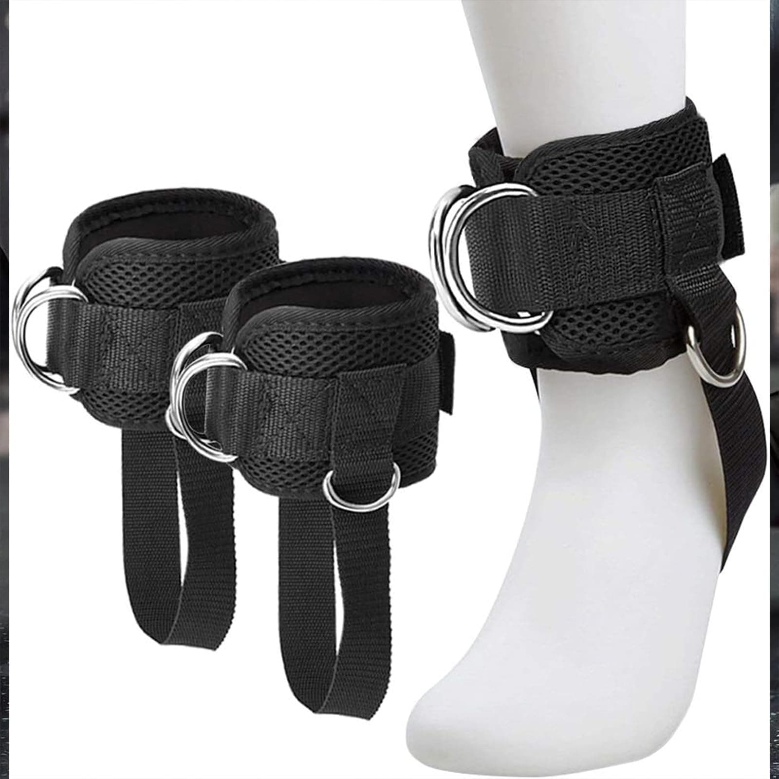 1 Pair Ankle Straps Bandages, Adjustable Fitness Ankle Strap, Strong Hook and Loop, Reinforced Double D-Ring, Comfort Fit Neoprene, Premium Ankle Cuffs to Enhance Glute Leg Workouts