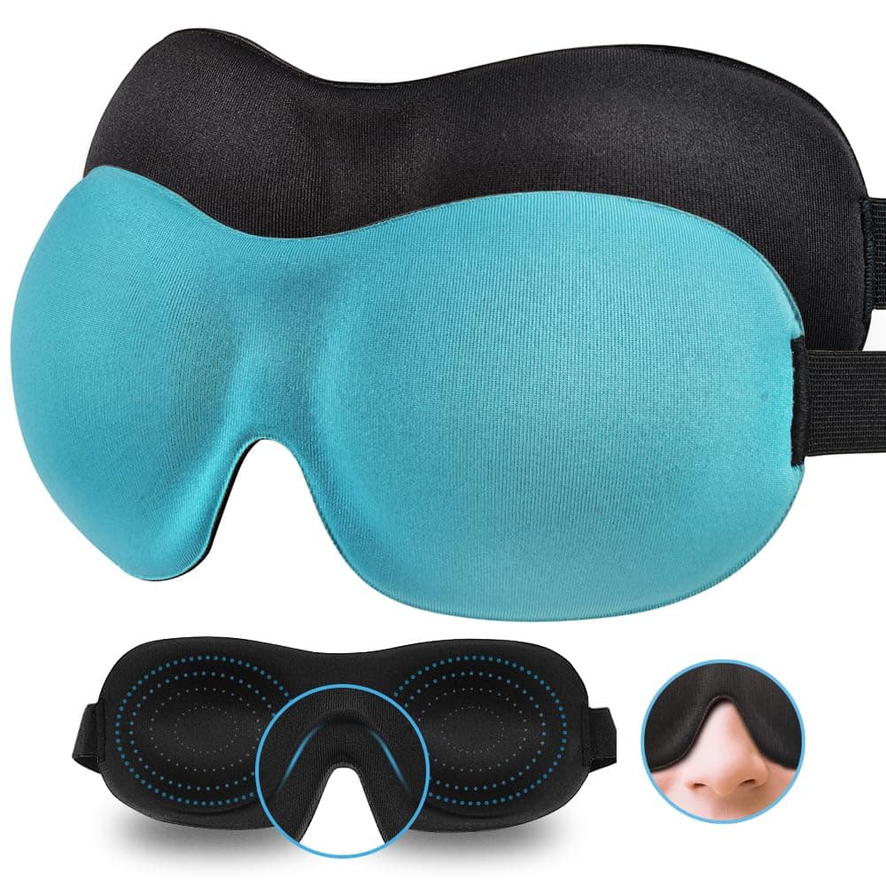 Sleep Mask Invisible Alar Deep Orbit 3D Eye Mask Ultra Lightweight & Comfortable Sleeping Mask Eye Sleep Mask for Travel, Nap, Shift Works (Blue&Black, 2 Count(Pack of 1)