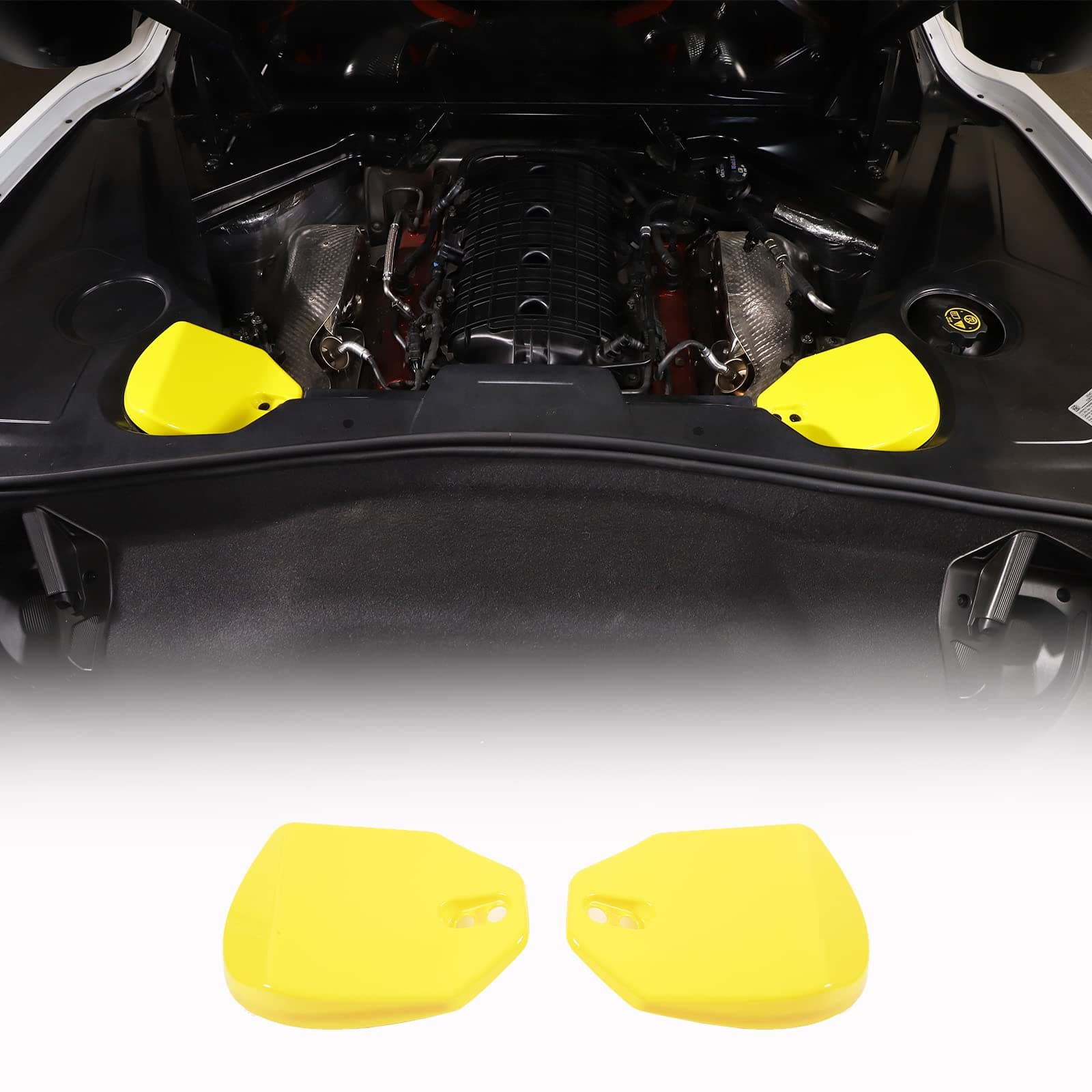Rear Strut Tower Cover Compatible with Chevrolet Corvette C8 Stingray 2020-2024, ABS Engine Bay Rear Shock Absorbing Tower Protection Panel Cover Trim Accessories, 2PCS (Yellow)