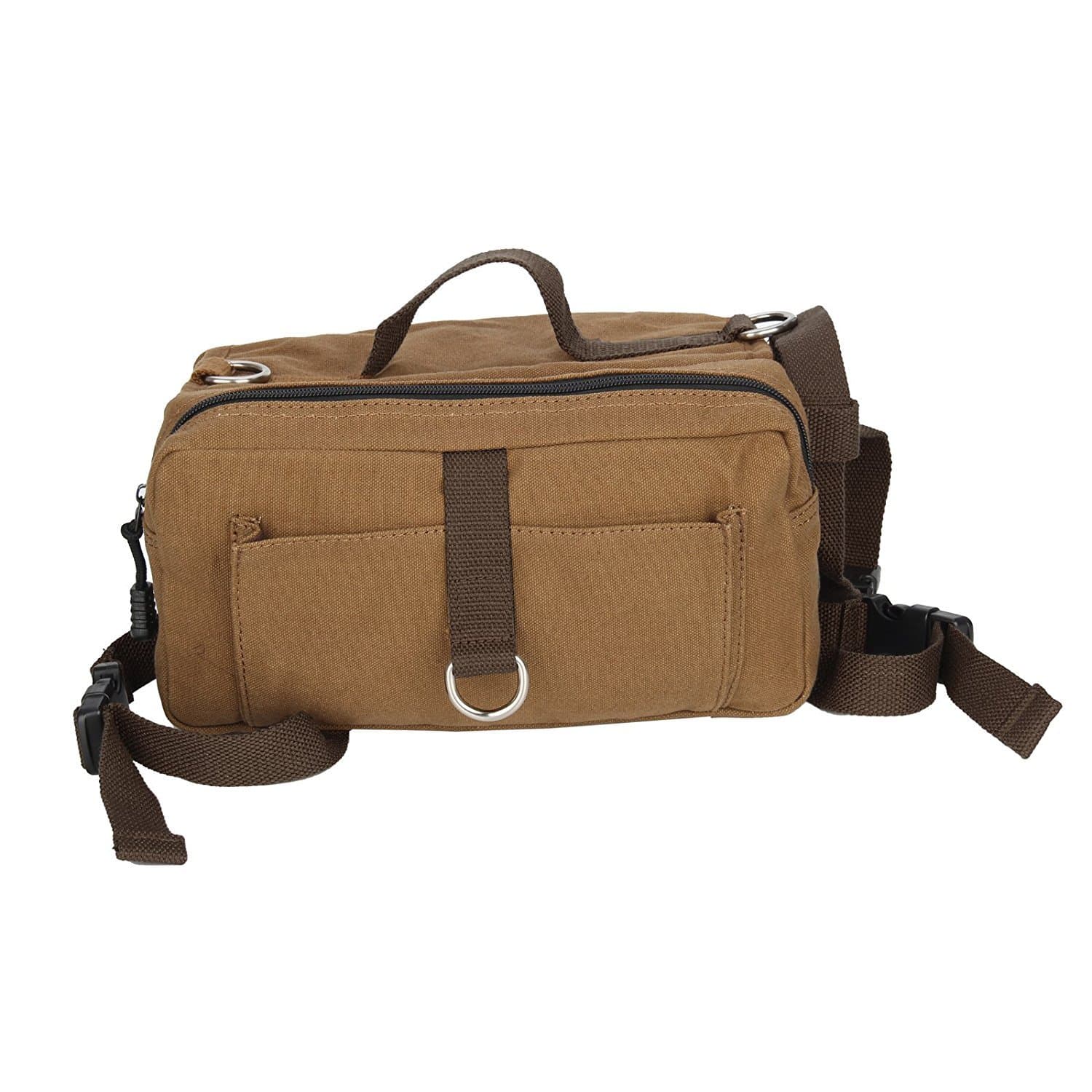 SinoWare Canvas Dog Backpack Rucksack Saddlebags for Medium & Large Dog Light Coffee