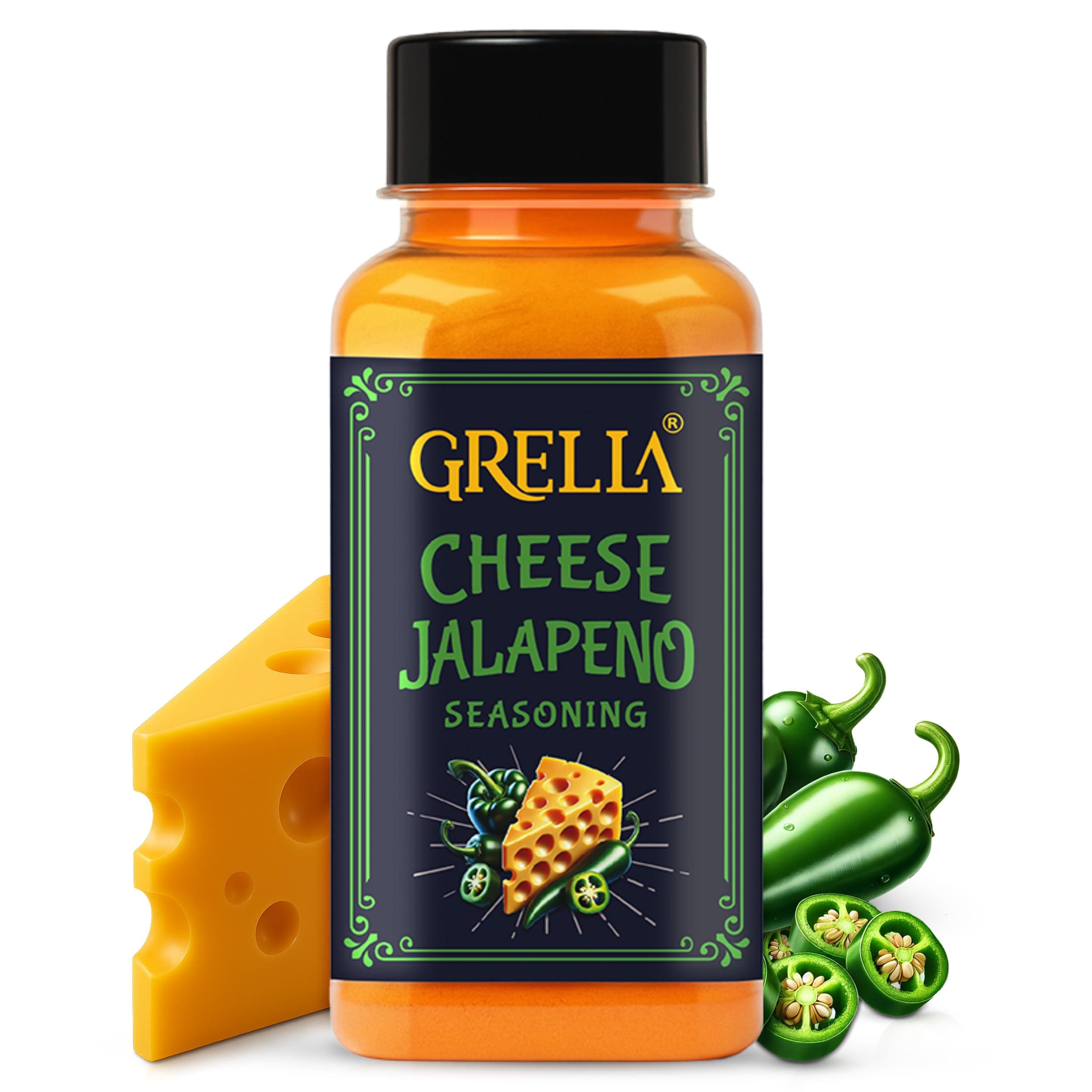 Grella Cheese Jalapeno Seasoning Powder 125 grams for Popcorn, Nachos, Pasta, Fries, Dips and other snacks | Jalapeno Cheddar Cheese powder