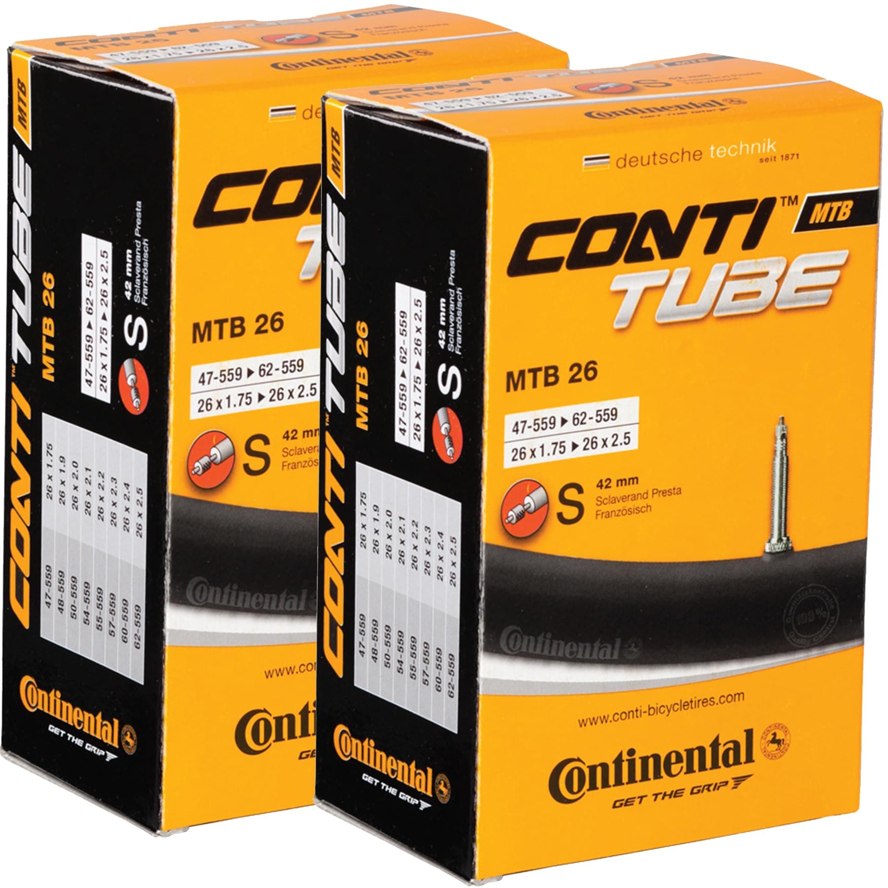Continental MTB Bike Tubes - 2 Pack Factory Packaging