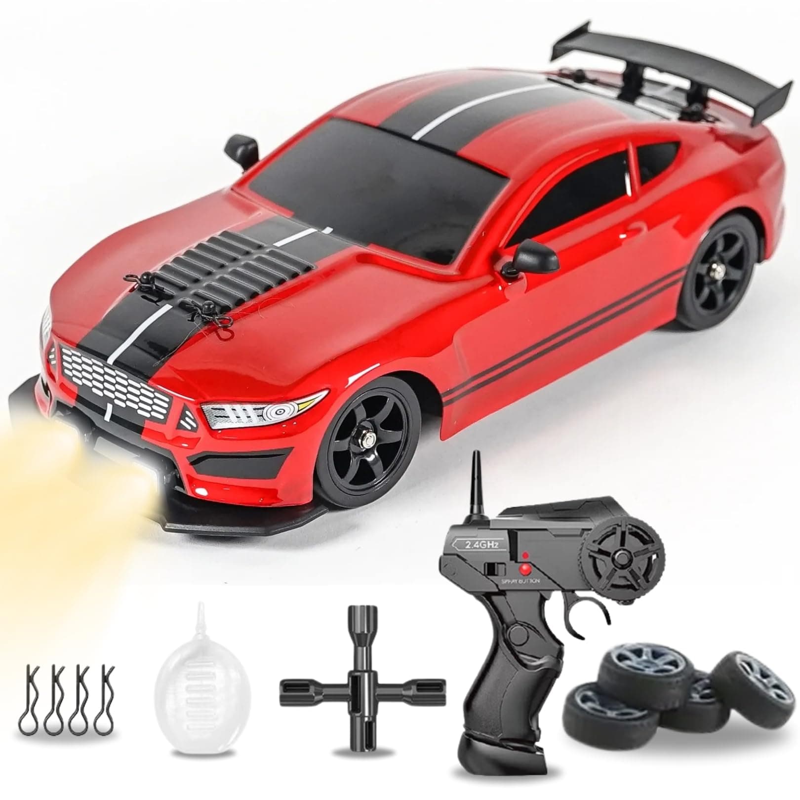 Liberty Imports RC Drift Car 1/16 2.4GHz 4WD Remote Control Sport Racing On-Road Vehicle with LED Light, Batteries and Drift Tires (Red)