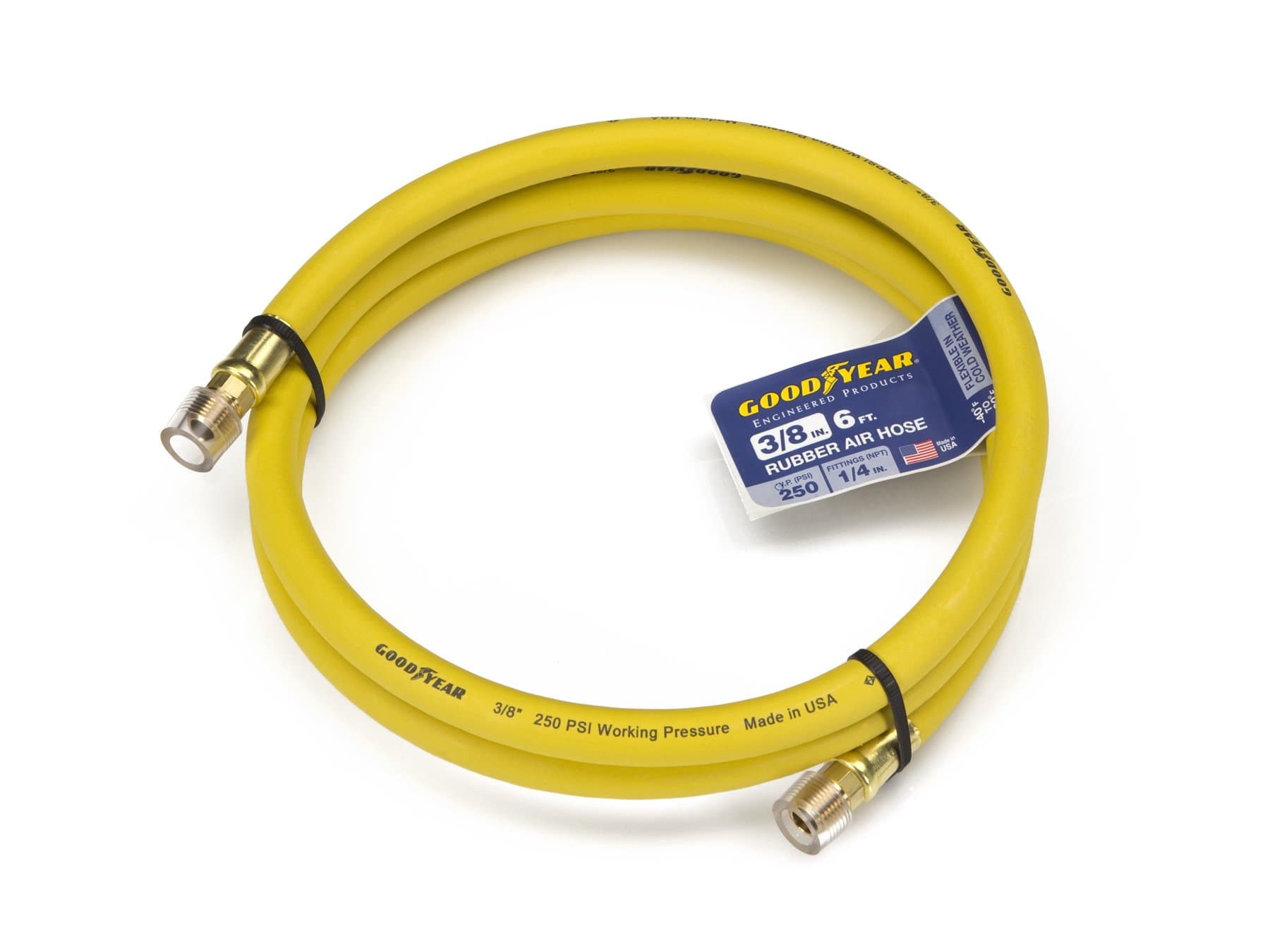 Goodyear 10329 6' x Rubber Whip Hose Yellow Air, 3/8 in. by 6 ft. 250 PSI