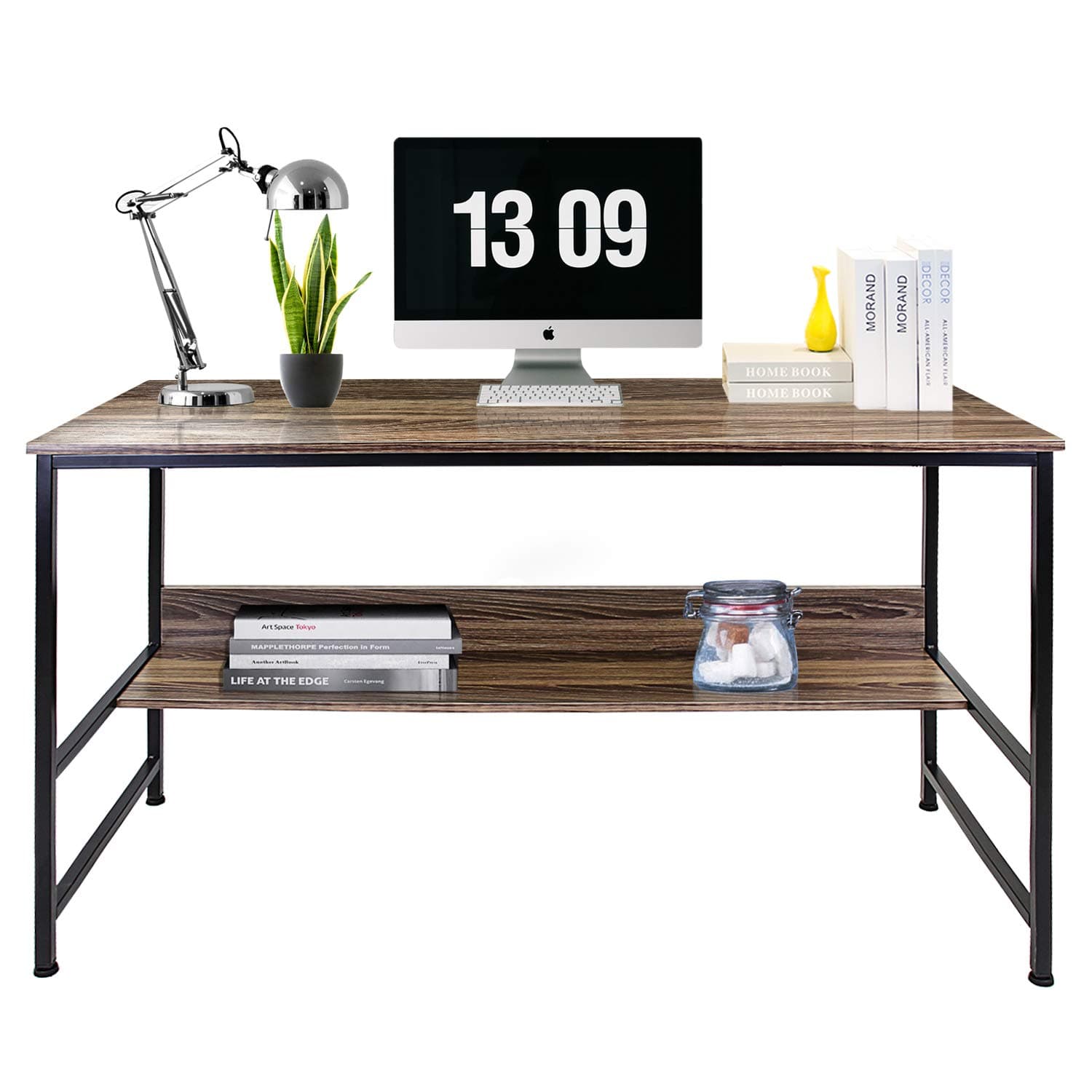 DL Furniture-Computer Desk Office Table, Stable Metal Frame Wood Surface, Wood Work-Station Study Home Office Furniture | Brown