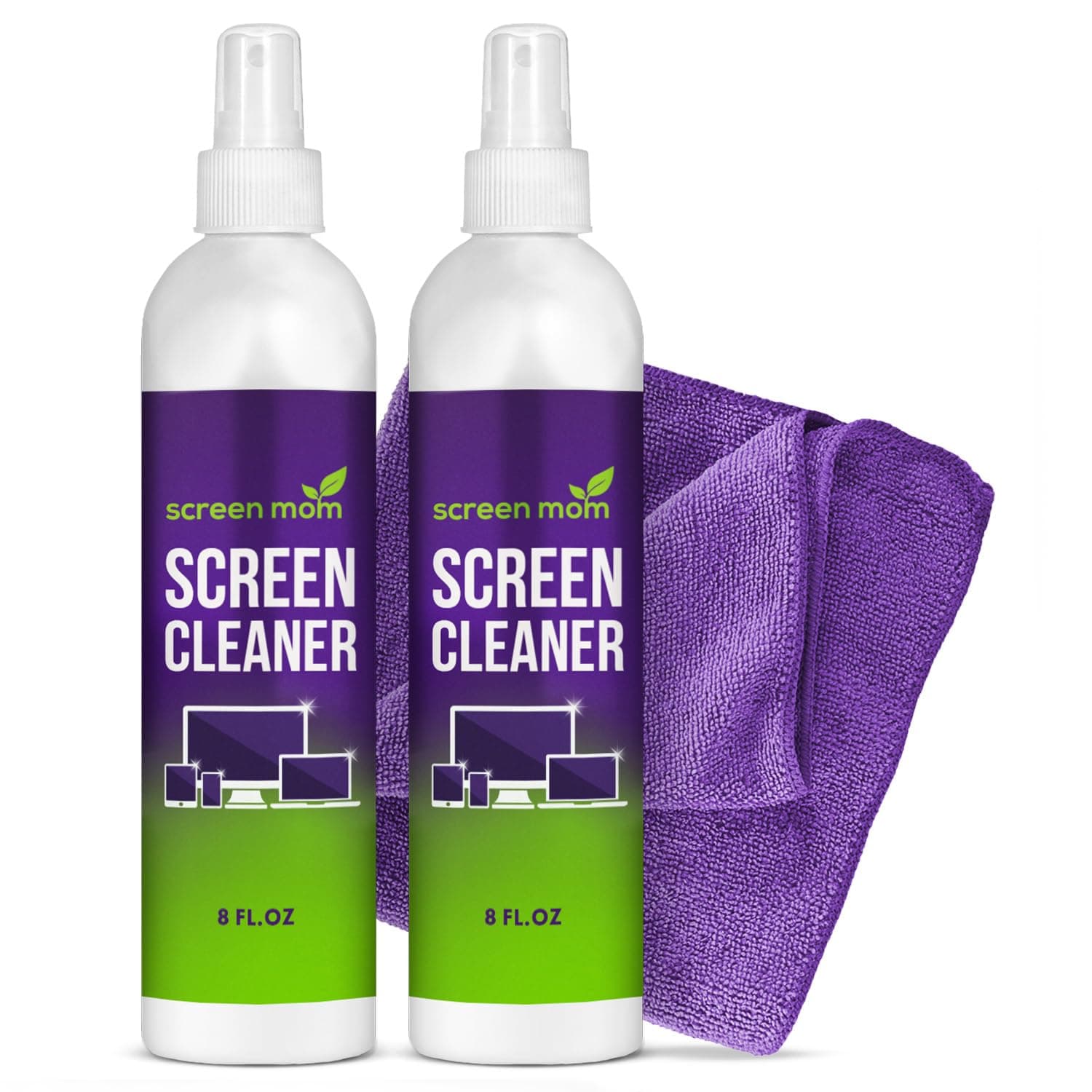 Screen Cleaner Spray and Microfiber Cloth 2-Pack (2x8oz) by Screen Mom-Screen Cleaner Spray and Wipe for TV, Computer, Phone, iPad, Car Screen Cleaning Kit Electronic Cleaner Spray