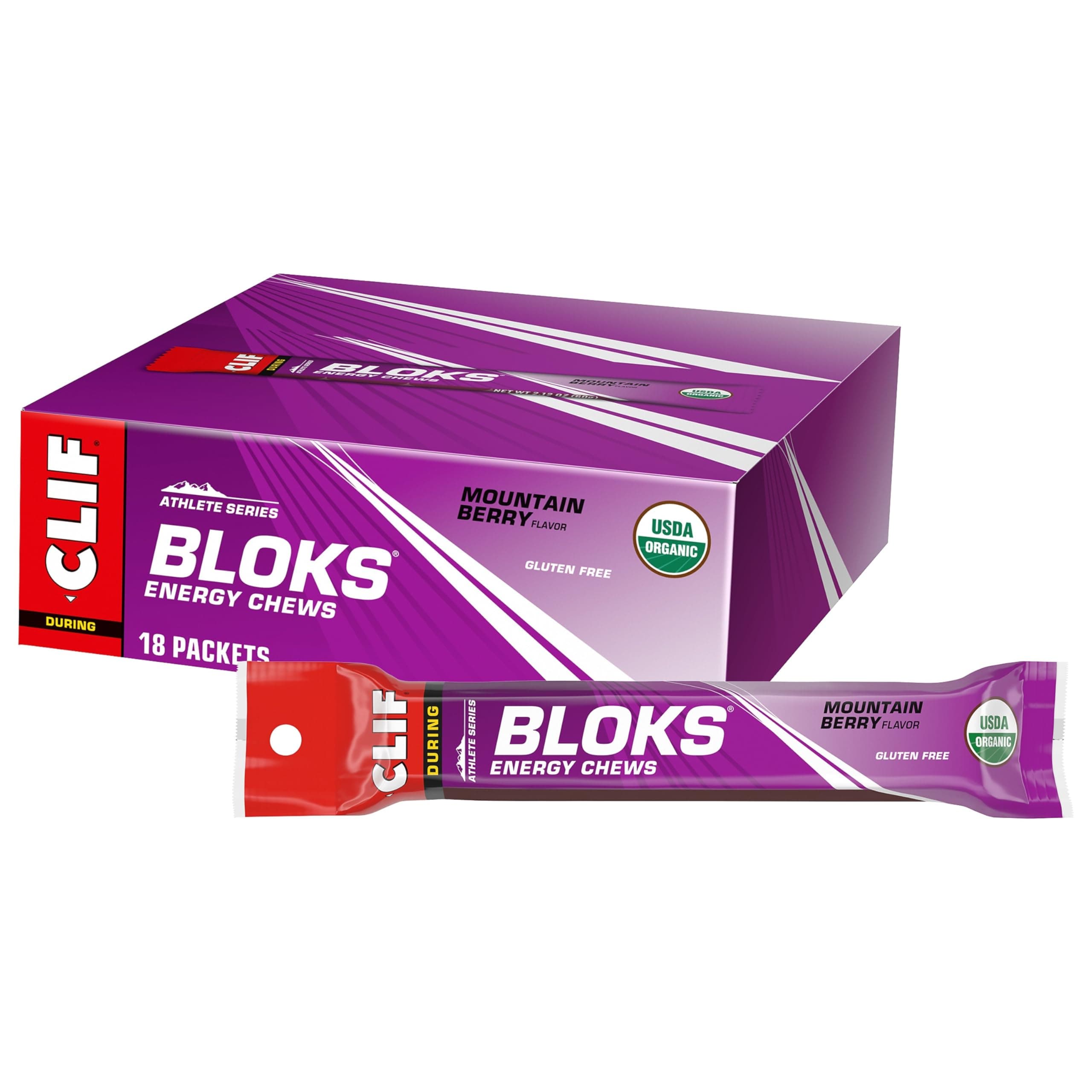CLIF BLOKS - Mountain Berry Flavor - Energy Chews - Non-GMO - Plant Based - Fast Fuel for Cycling and Running - Quick Carbohydrates and Electrolytes - 2.12 oz. (18 Count)