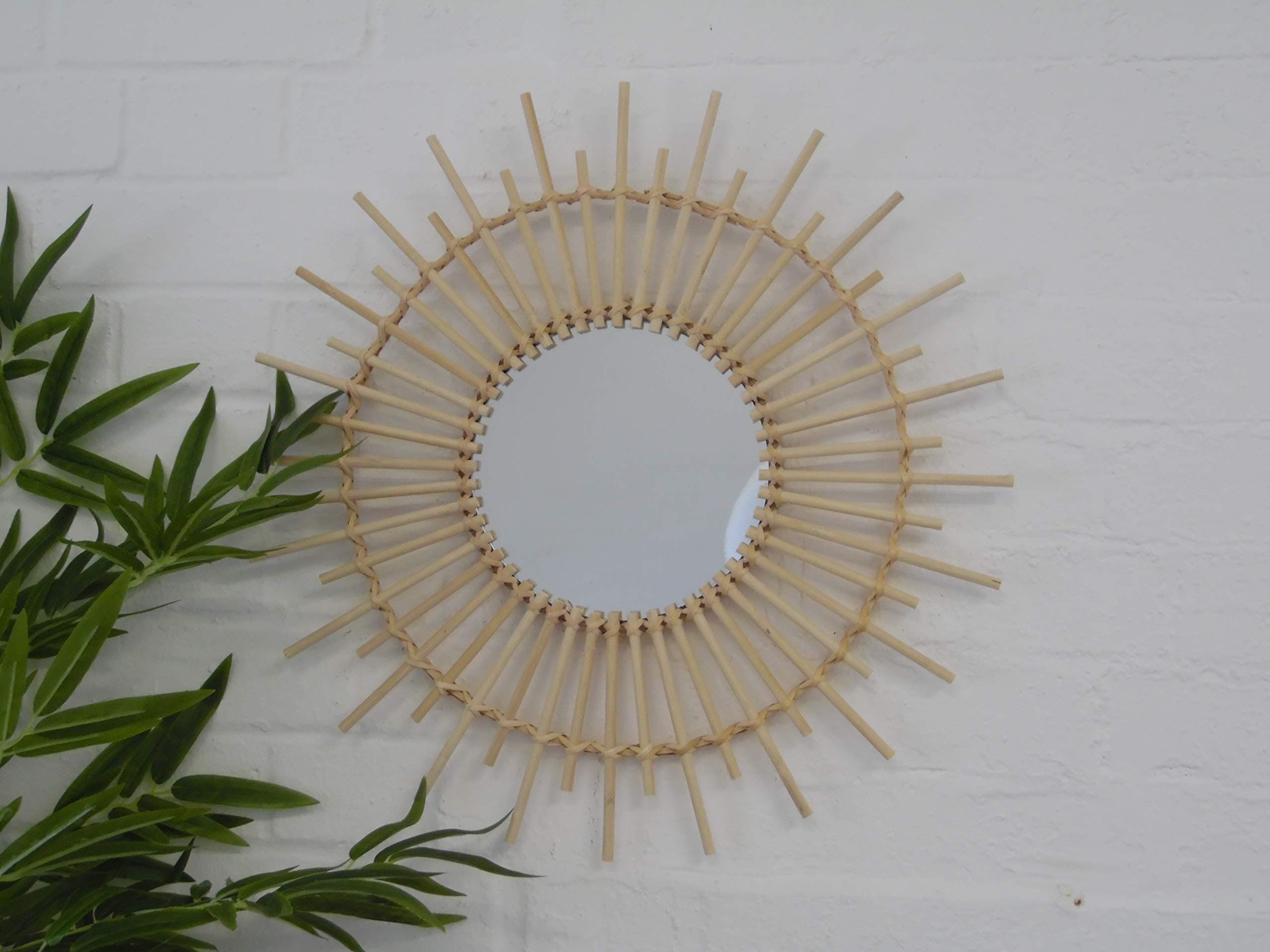 Annibells Large Retro Rattan Mirror Bamboo Wicker Cane Willow Vintage Sunburst Wall Mirror